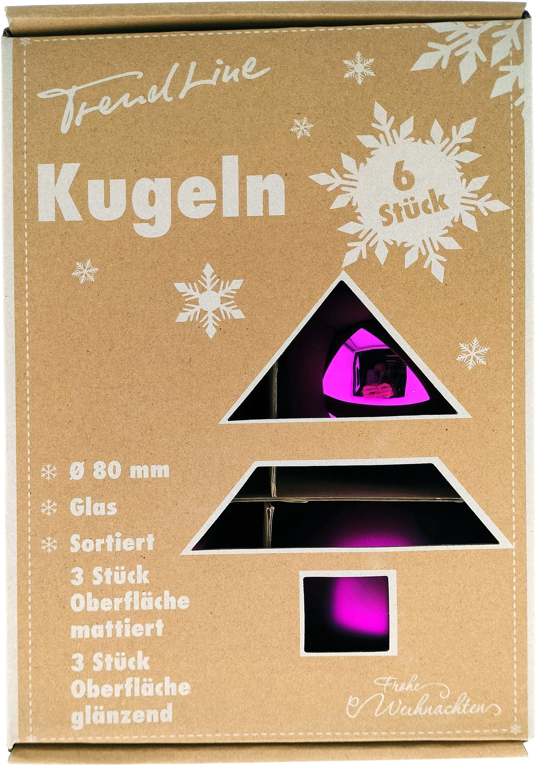 TrendLine Deko Set aus 6 Christbaumkugeln aus Glas 8 cm lila 