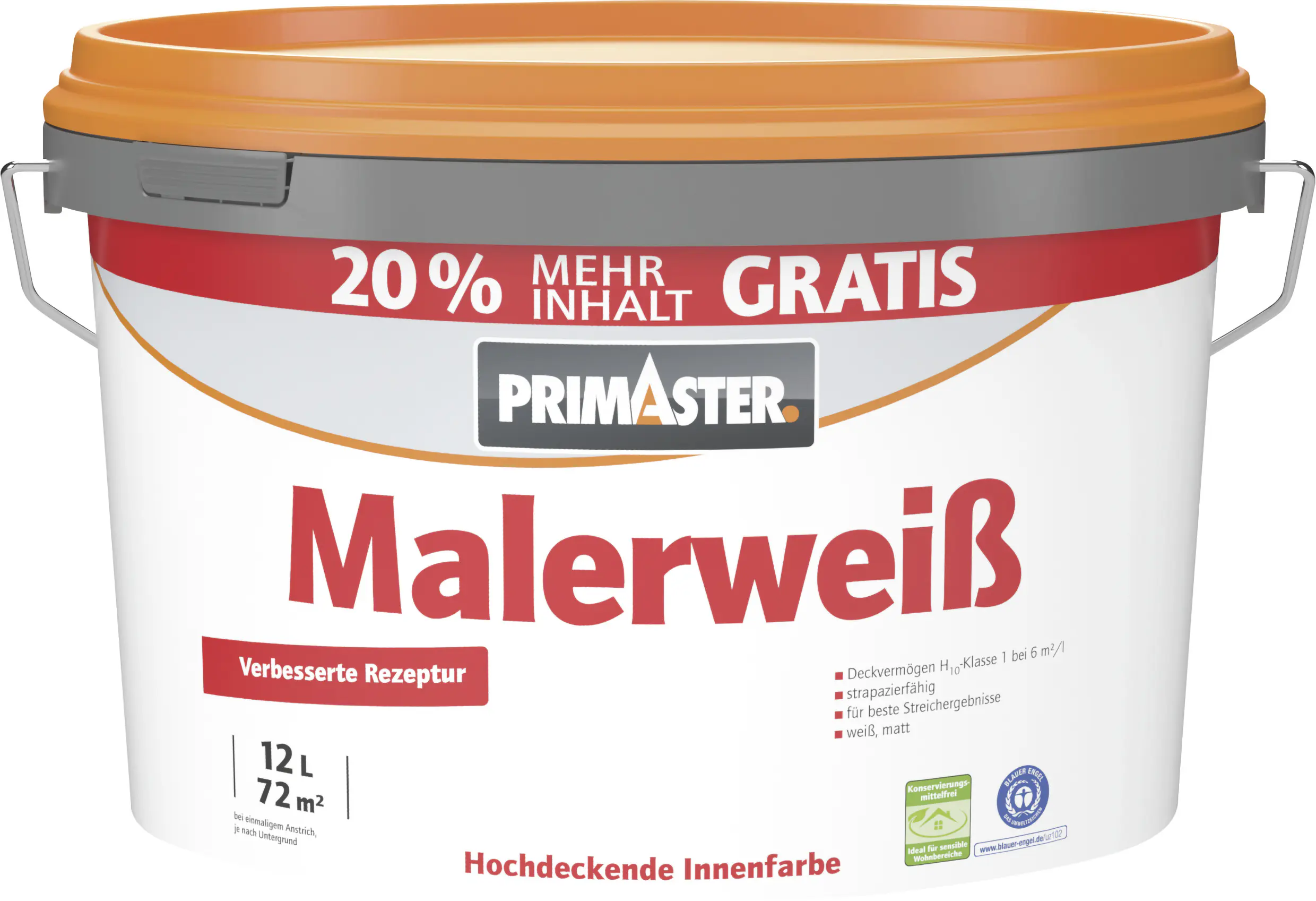 Primaster Wandfarbe Malerweiß matt 12 L + 20% gratis
