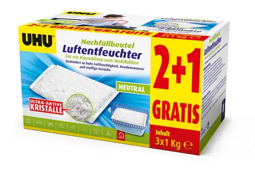 4026700472103 UHU Luftentfeuchter Nachfüllbeutel Sparpack, 3 x 1000 g