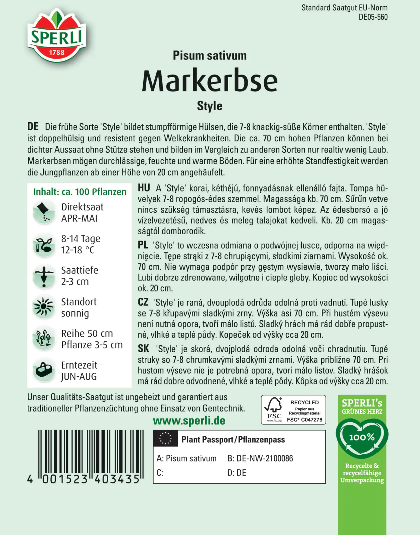 Sperli Markerbse Style