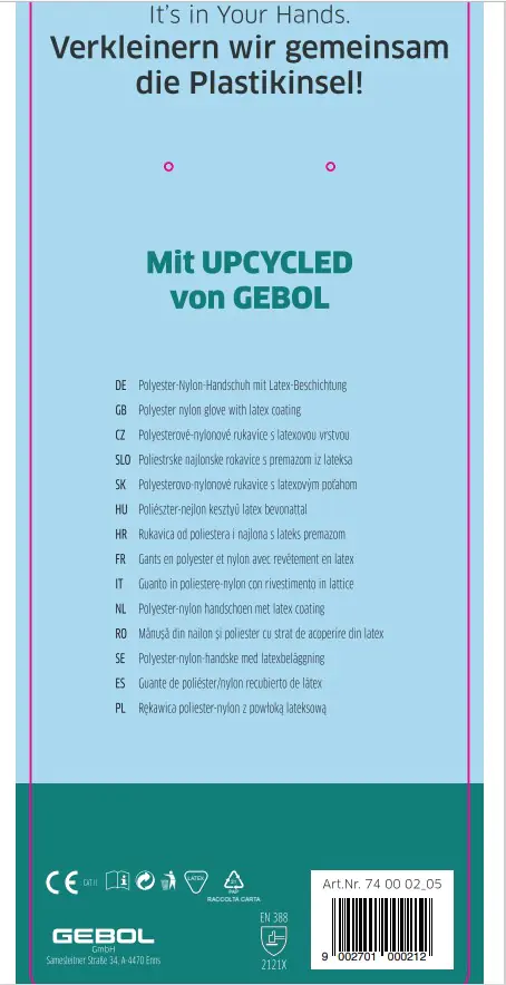 Gebol Handschuh Upcycled Sensitive hellblau   Gebol Handschuh Upcycled Sensitive hellblau