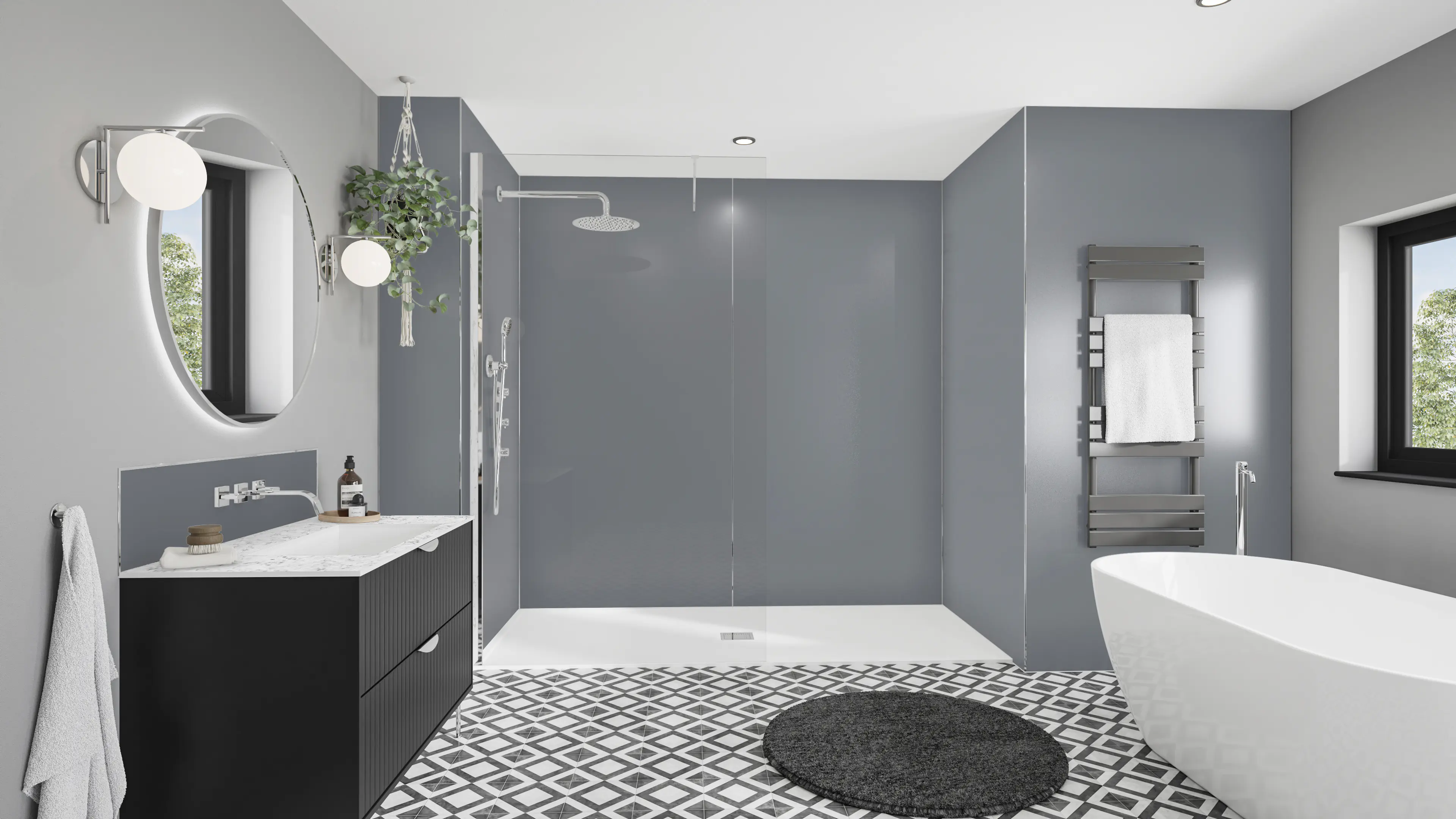 Wetwall Alloy Duschrückwand Malibu Grey/Storm Blue 120 x 244 cm