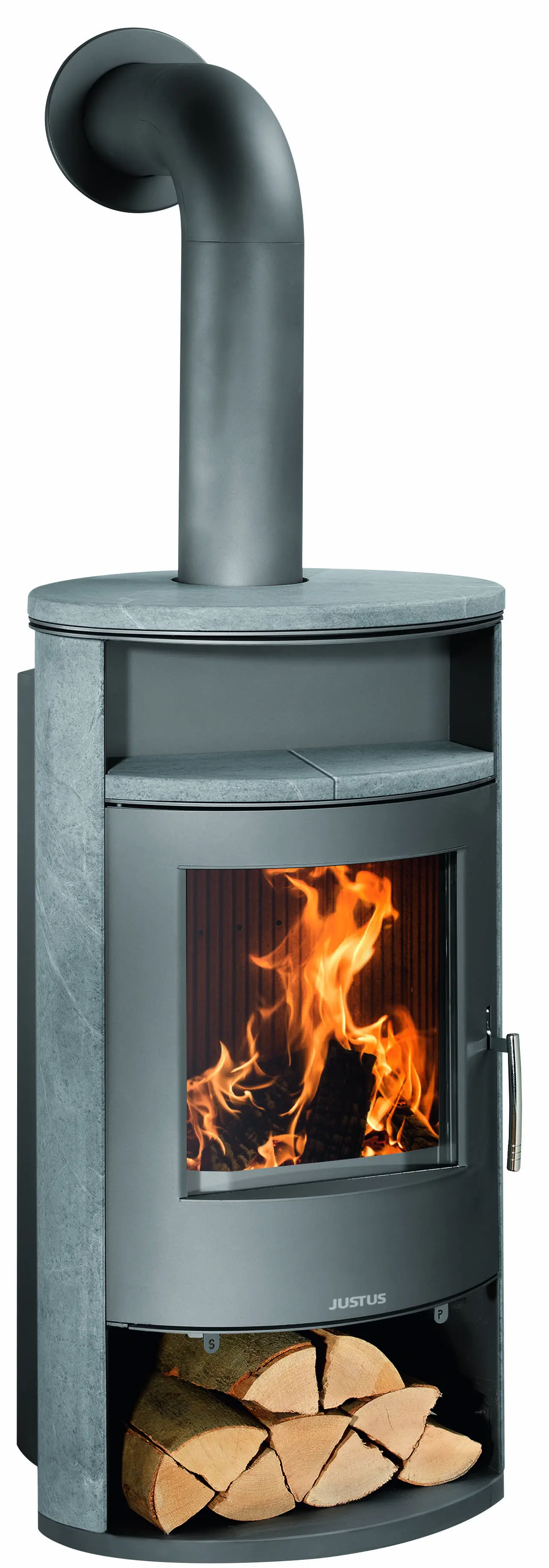 Justus Kaminofen Island Aqua II Speckstein Stahl gussgrau 10 kW