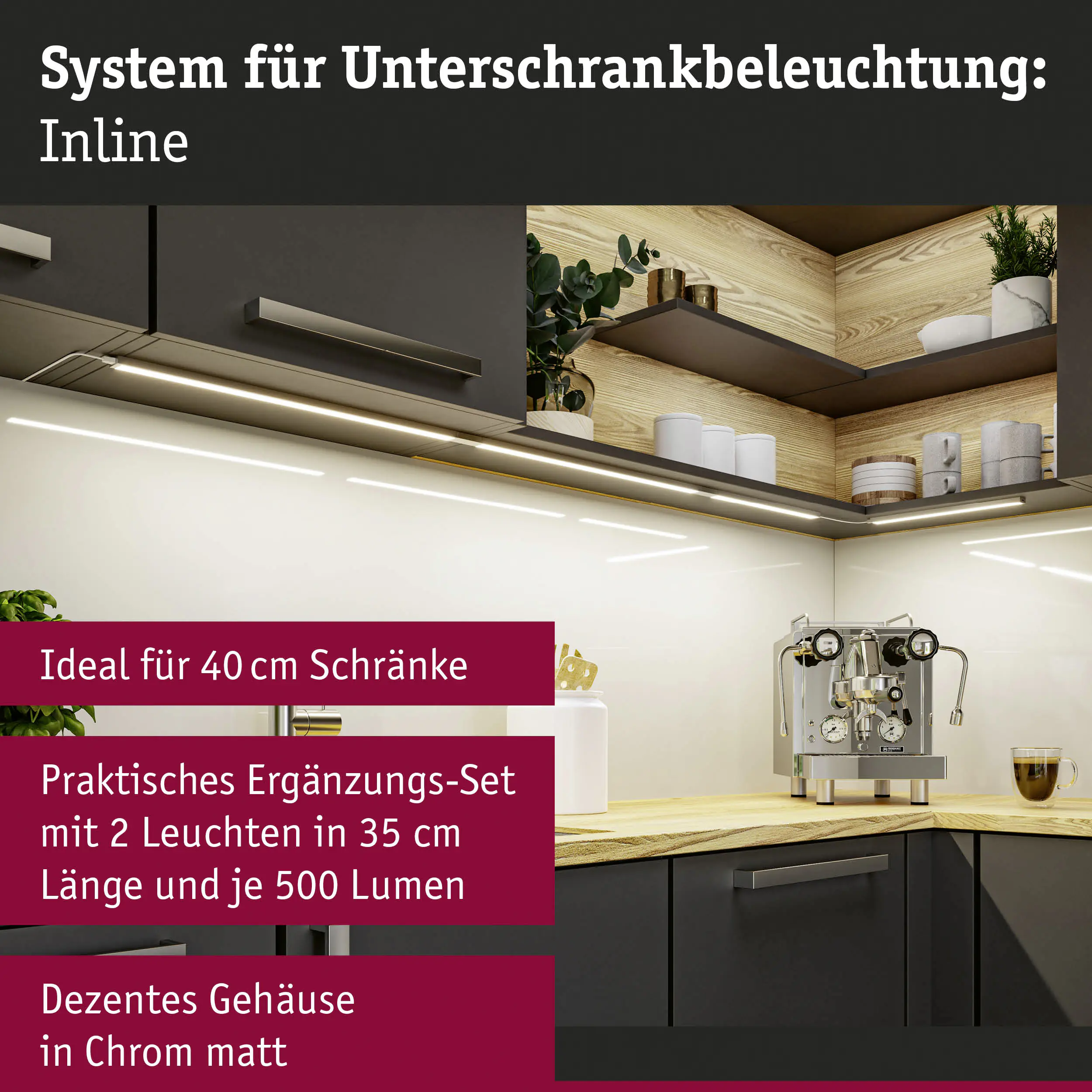 Paulmann LED Lichtleiste Inline Erweiterung chrom matt 35 cm TW 2er Set