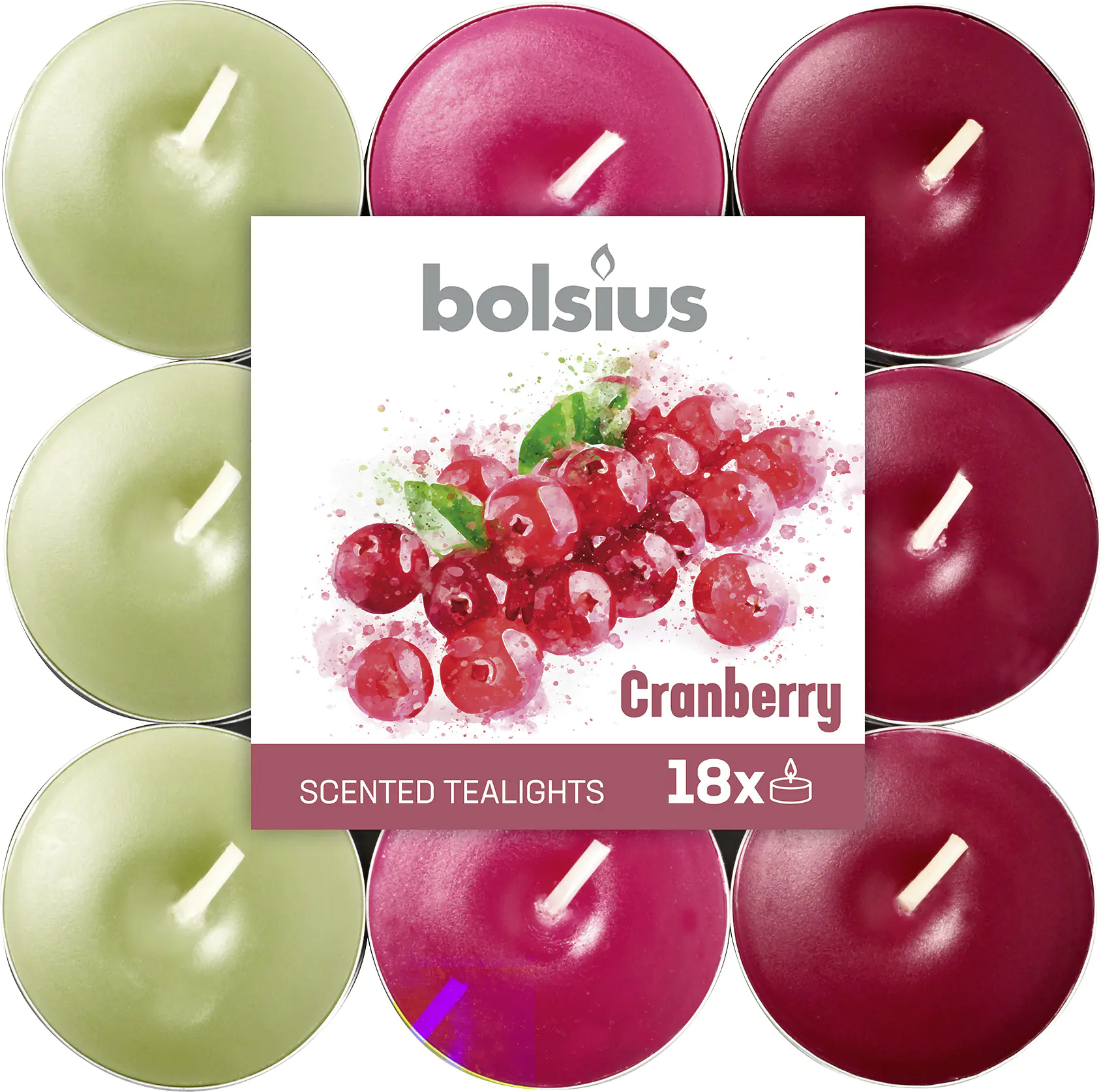 Bolsius Duftteelichter Cranberry Ø 3,8 cm, 18er Pack