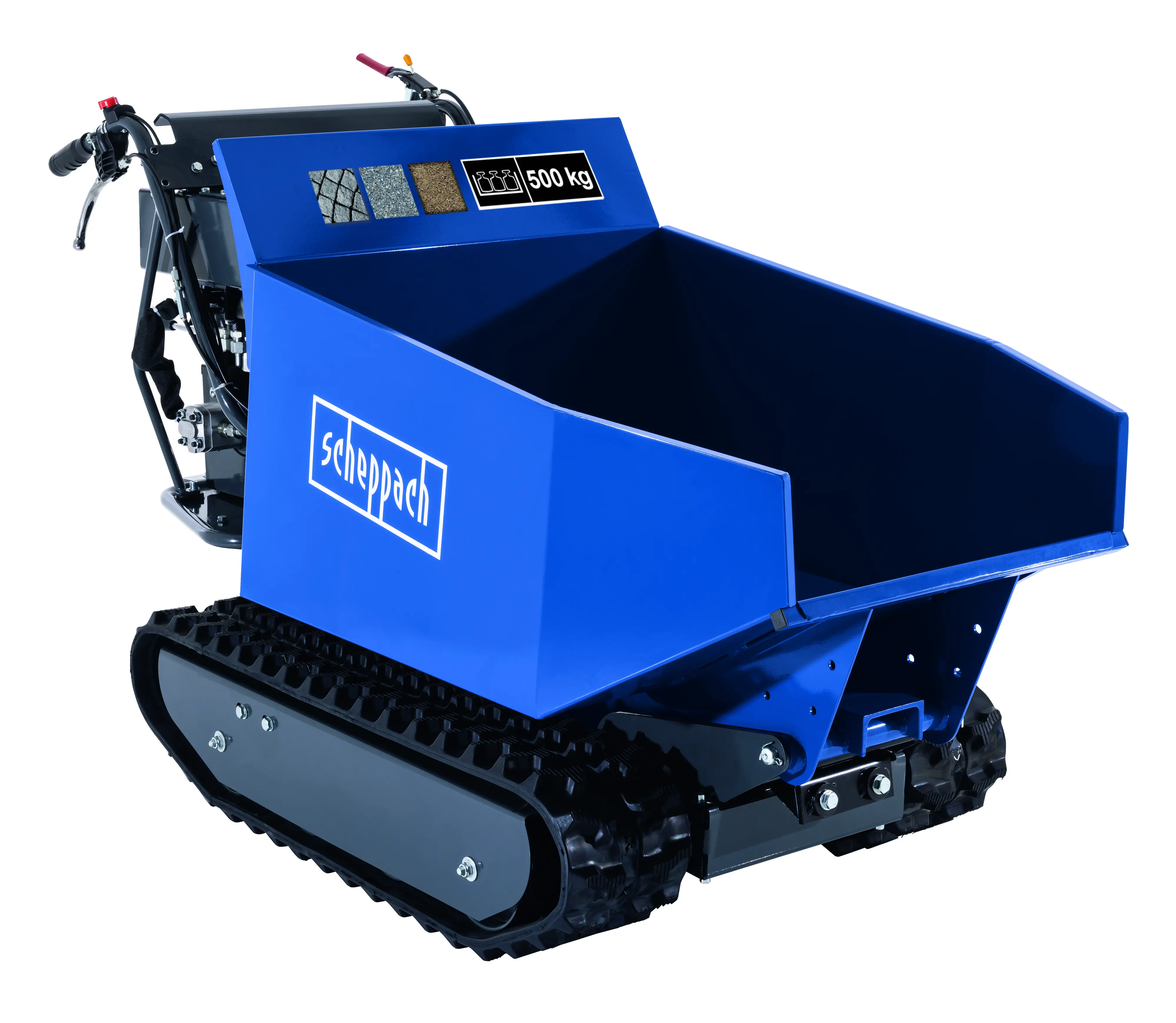 Scheppach Raupendumper DP5000 500 kg Kettenantrieb 4,1 kW 5,6 PS 4-Takt Hydraulik-Kippbehälter