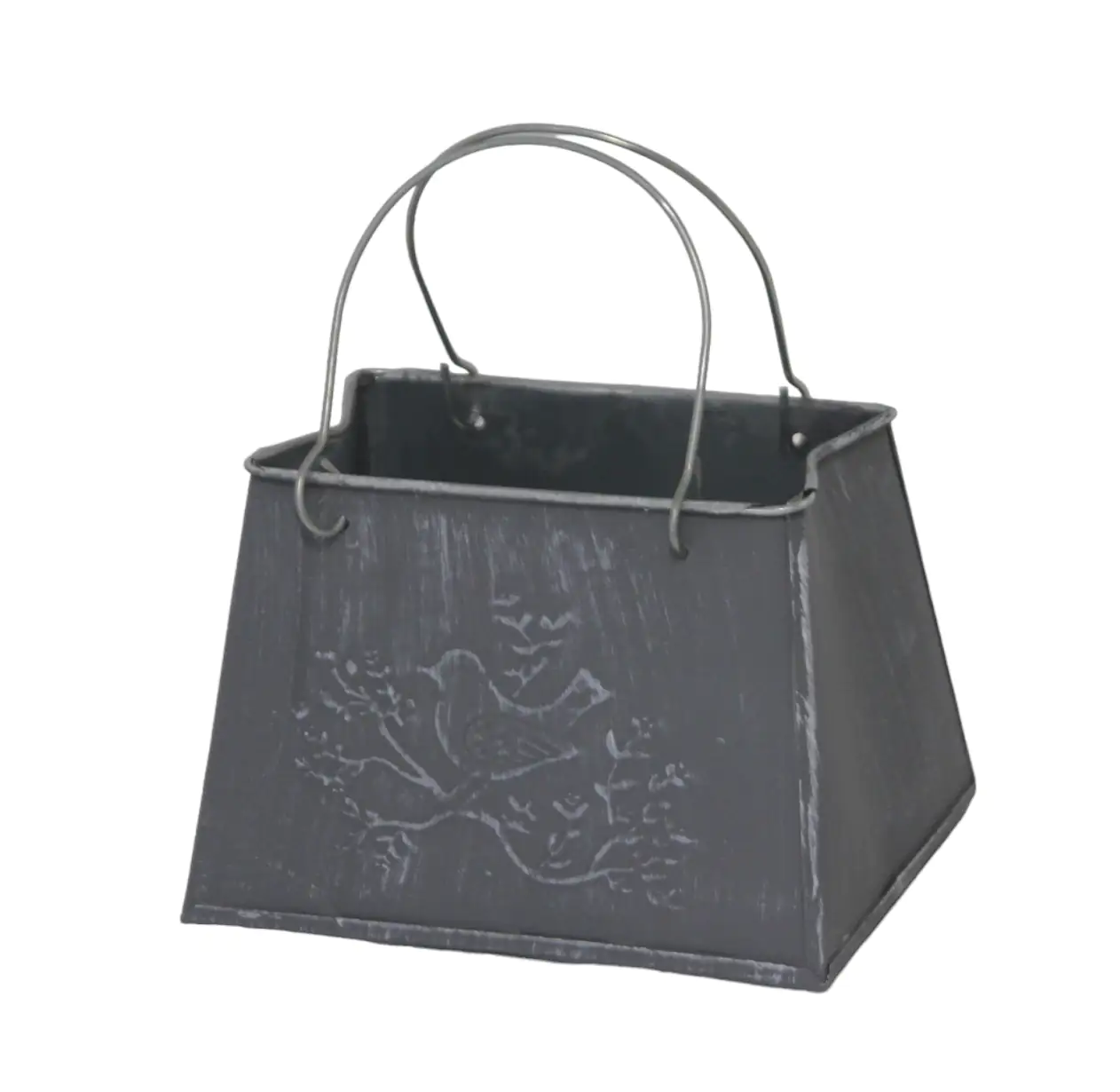 Pflanzgefäß Tasche S Zink 11 x 13 x 16 cm grau