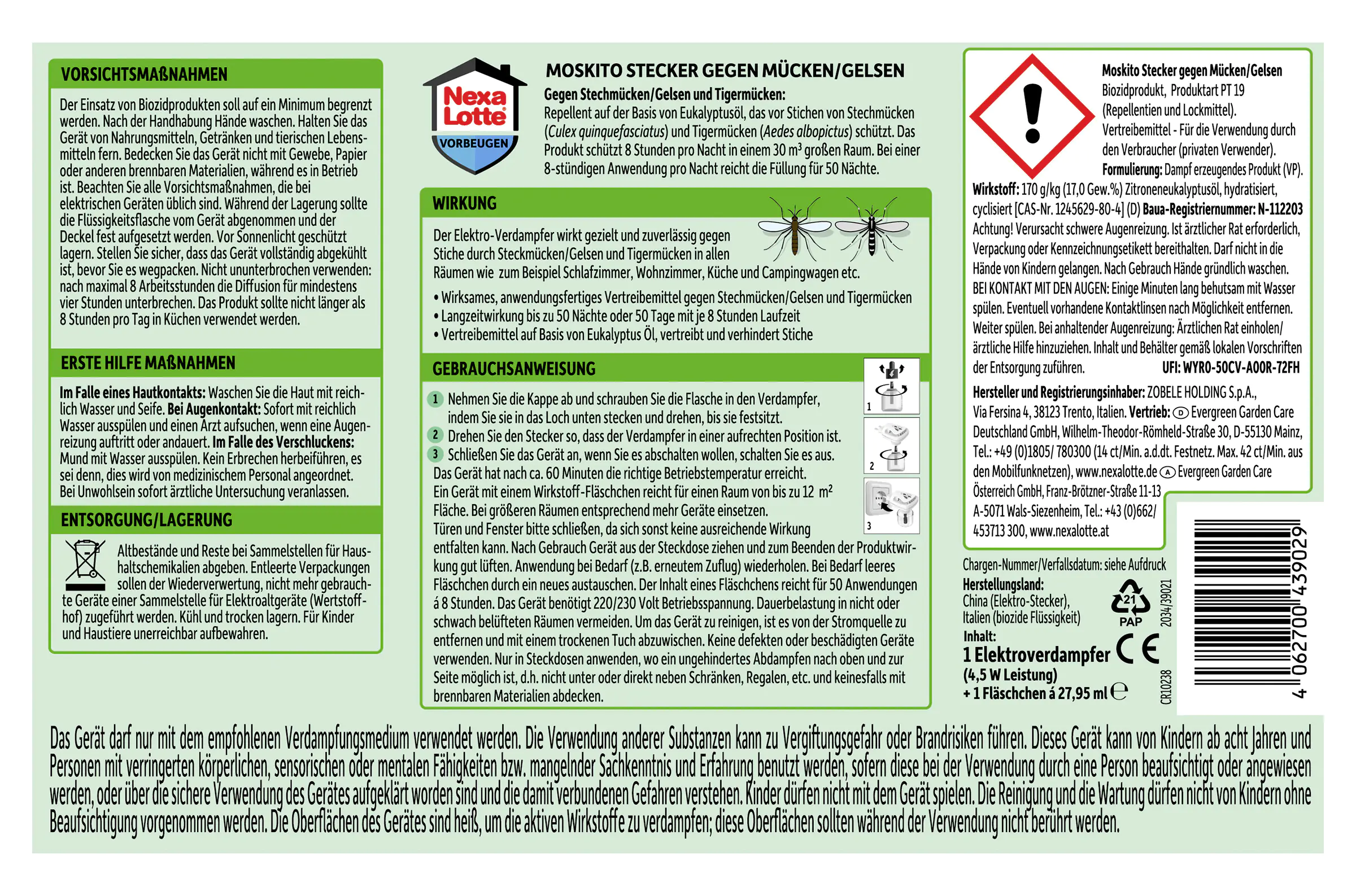 Nexa Lotte MoskitoStecker gegen Mücken/Gelsen 1 Set