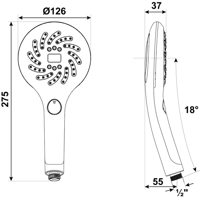 Cornat LED-Handbrause mit digitaler Temperaturanzeige und Farbwechsel 3 Strahlarten