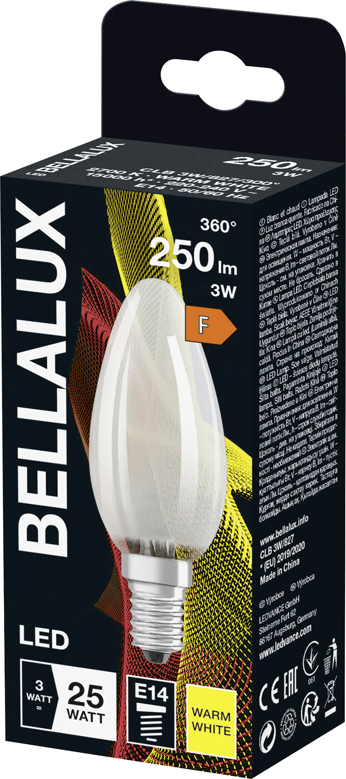 Bellalux LED Kerzenlampe Klassik B25 E14 2,5 W warmweiß weiß matt