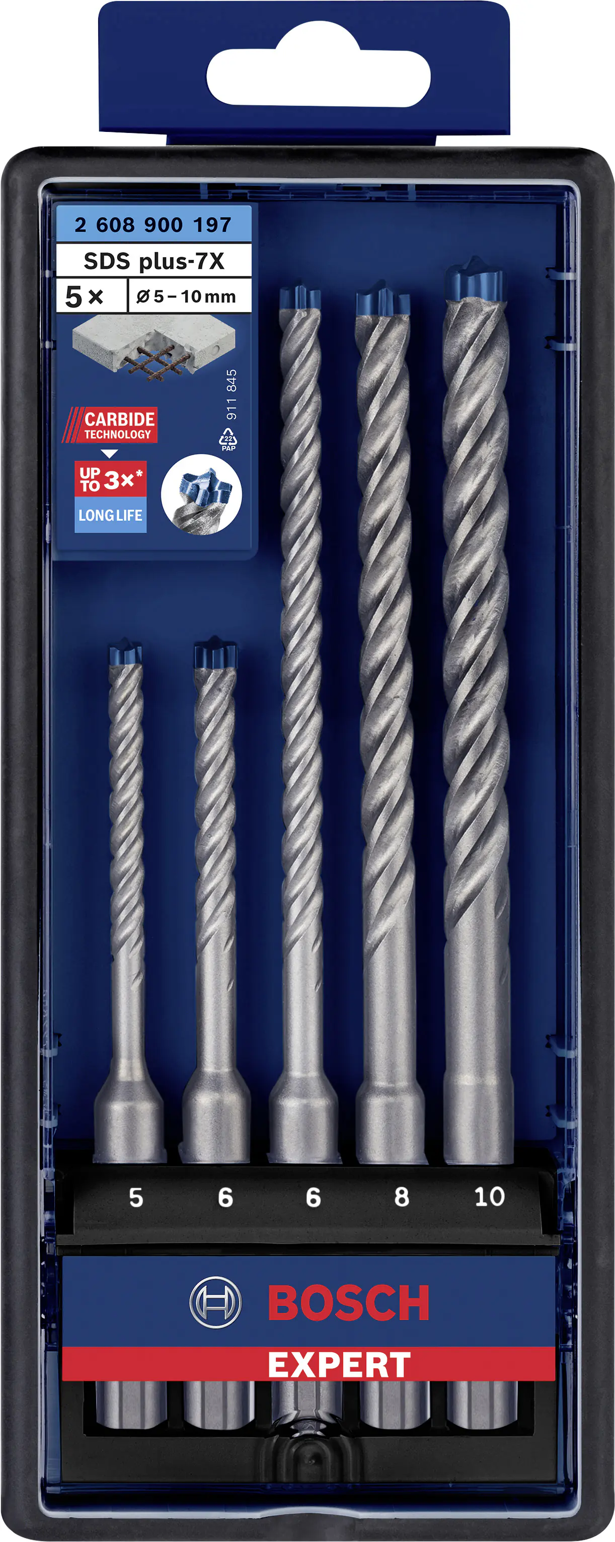 Bosch Expert SDS plus-7X Hammerbohrer-Set Ø 5, 6, 6, 8, 10 mm 5-teilig