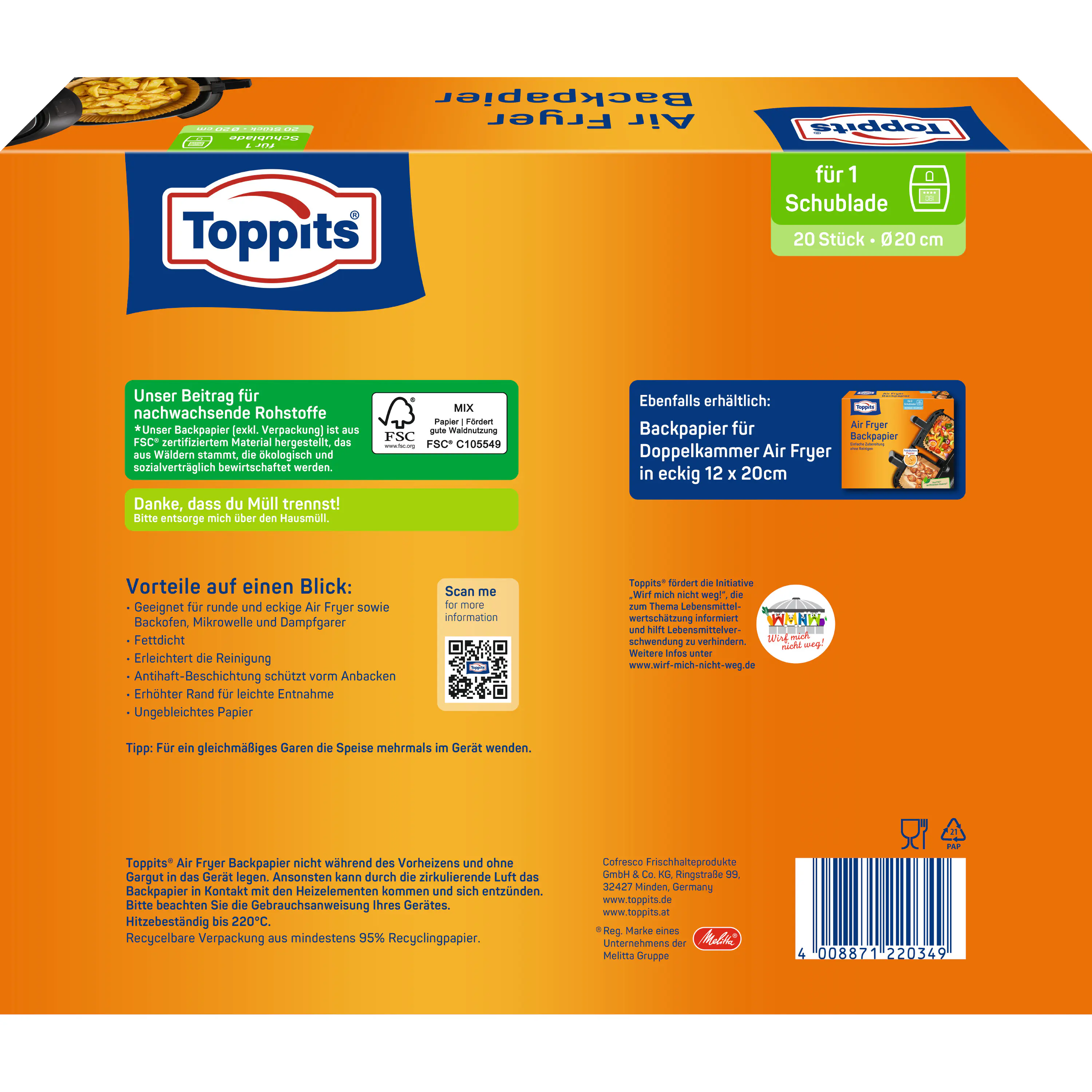 Toppits® Backpapier Air Fryer rund Ø 20 cm