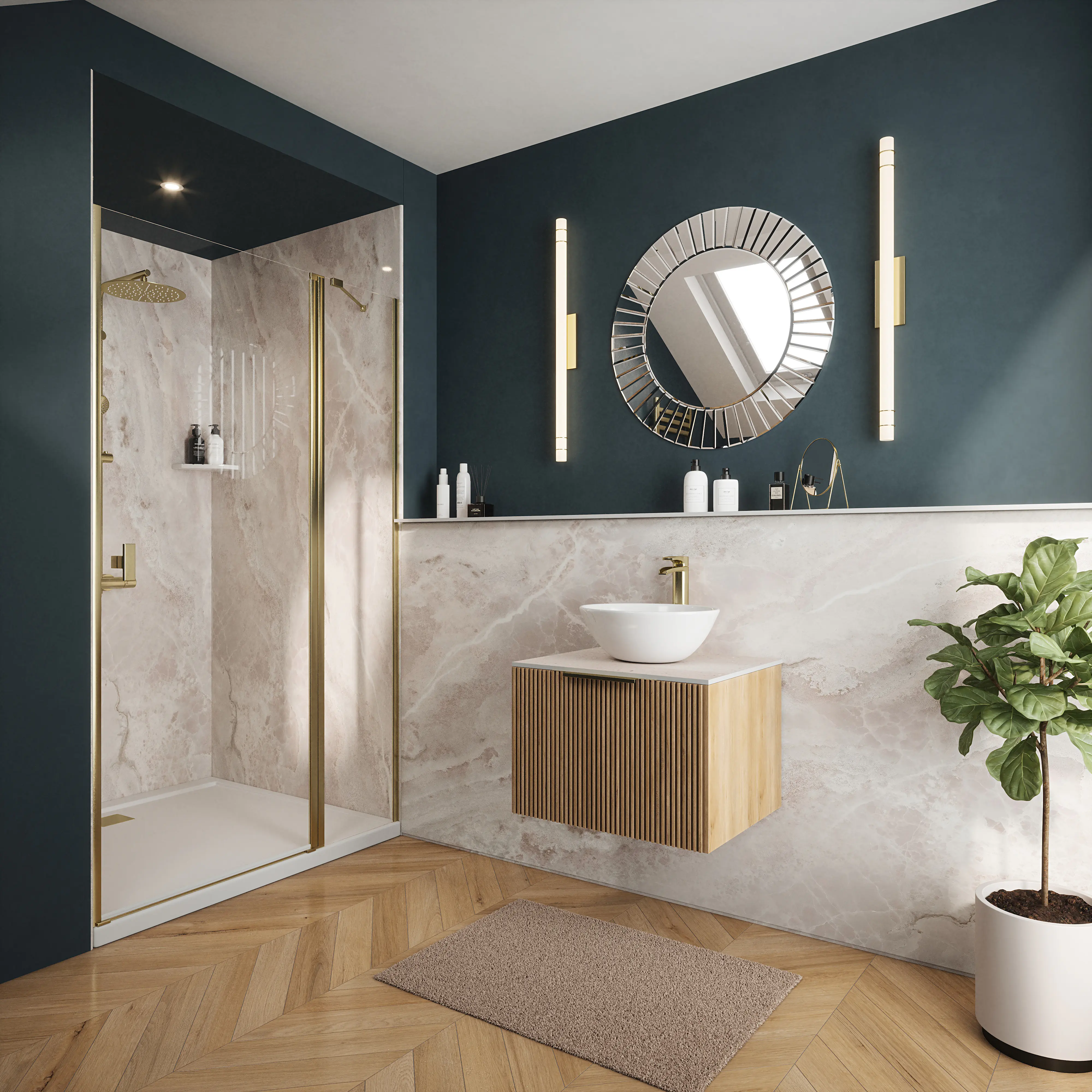Wetwall Elite Wandpaneel  Onyx Grey 120 x 242 cm mit abgerundeter Abschlusskante
