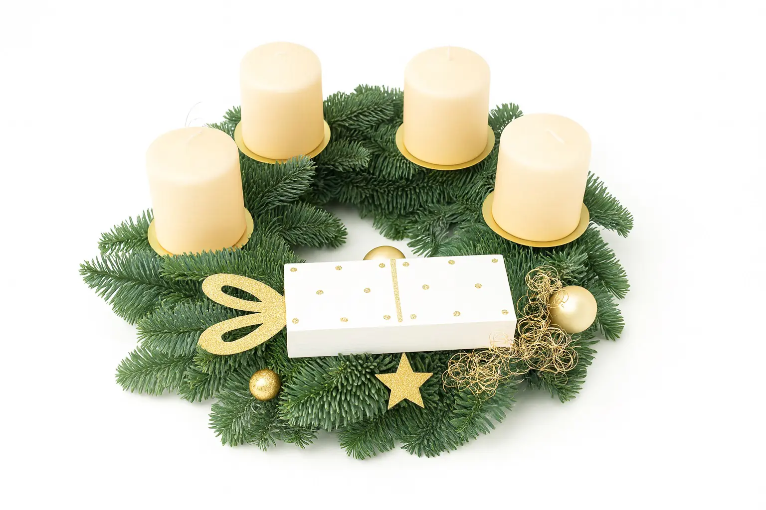 Adventskranz Geschenk mit cremefarbenen Kerzen Ø 30 cm