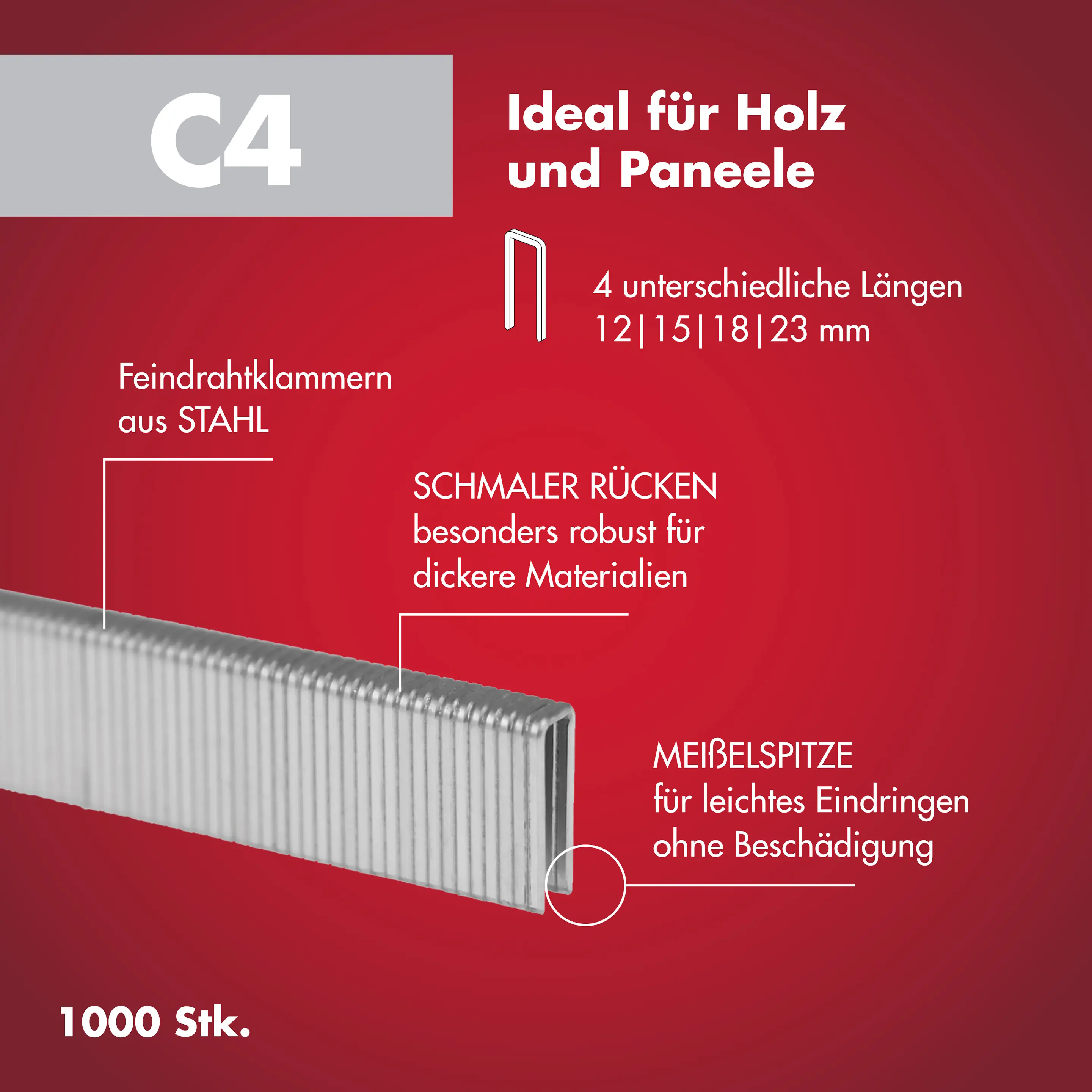 Arrow Tackerklammer Schmalrücken C4 12 mm Profilholz & Paneel 1000 Stück