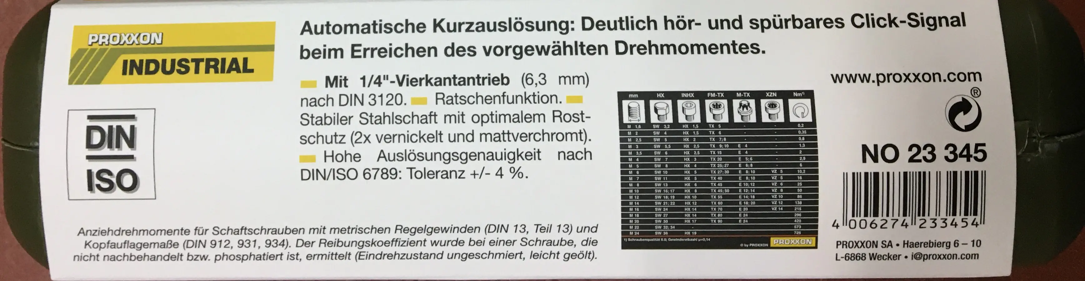 Proxxon Drehmomentschlüssel Micro Click MC 15 6,35 mm 1/4" 3-15 Nm