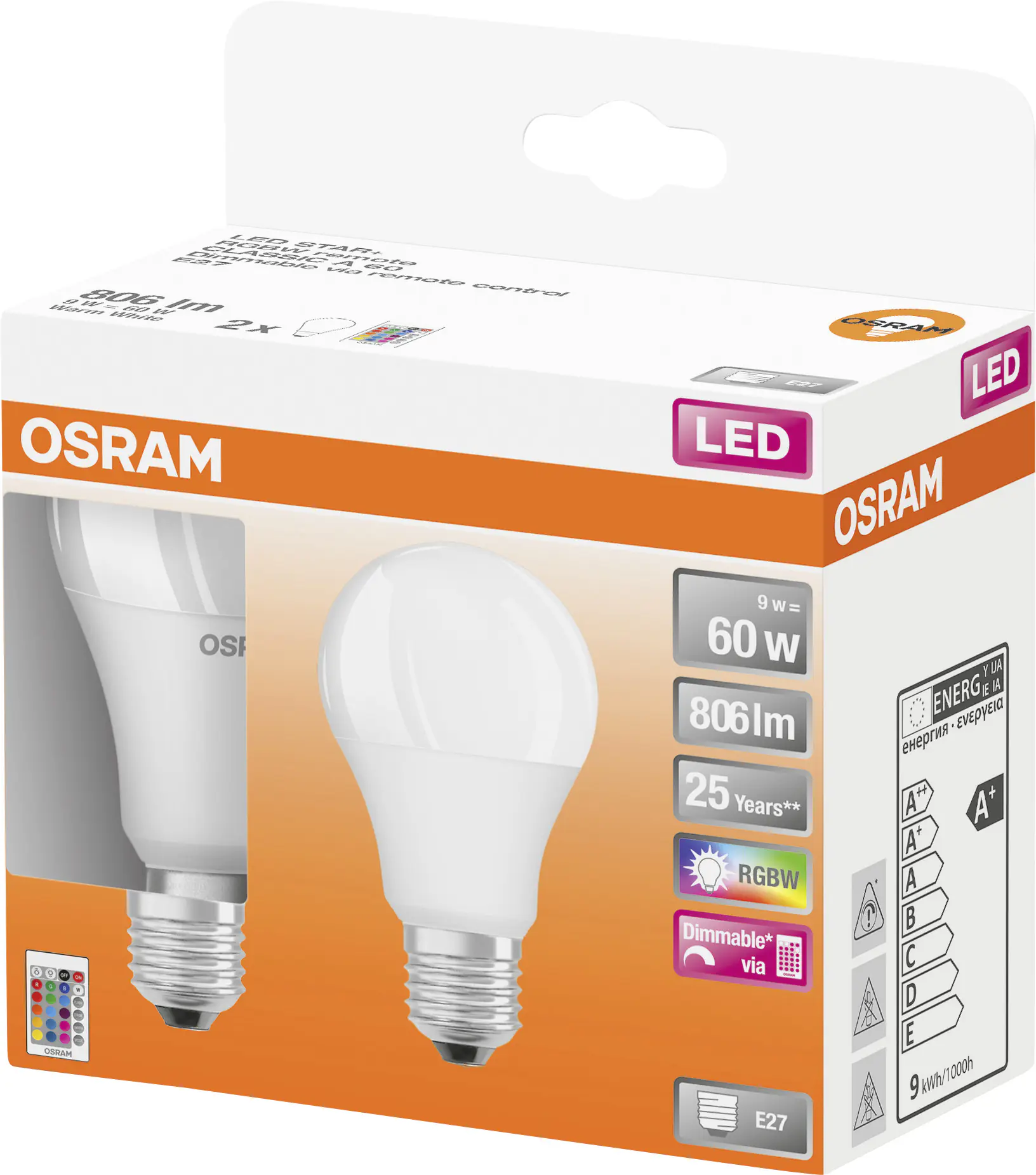 Osram LED Leuchtmittel Retrofit A60 E27 9,7W warmweiß, dimmbar, weiß matt