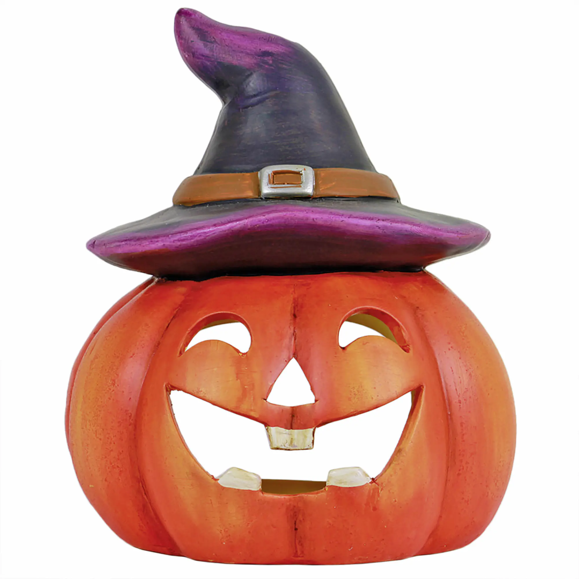 Windlicht Kürbishexe Keramik 21 cm orange schwarz 