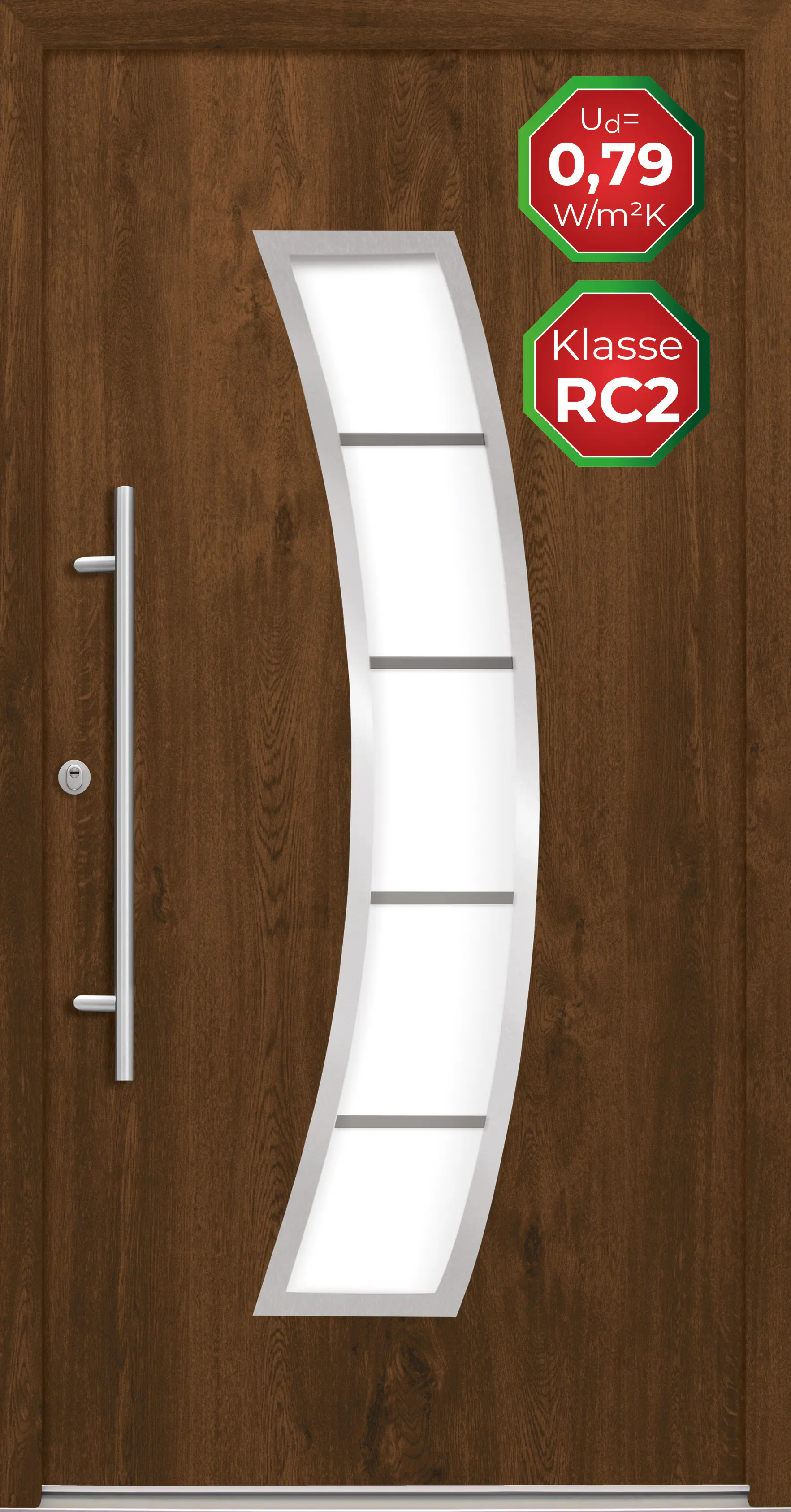 Splendoor Haustür Passivedoor Premium P14 RC2 Nussbaum DIN Links 100 x 210 cm