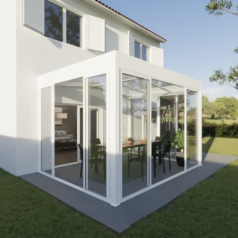 Wintergarten Modern 400 x 300 cm mit Glasschiebetüren weiß