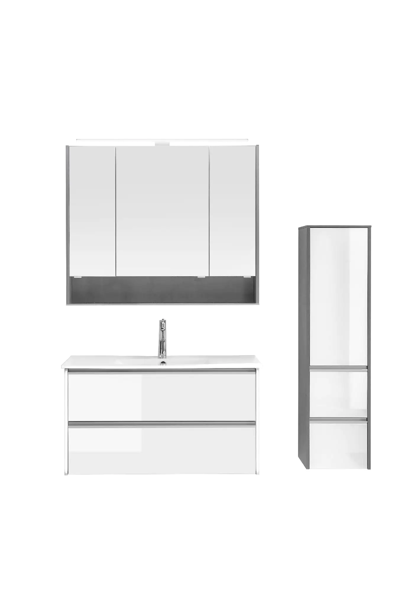 Pelipal Badmöbel-Set 6040 Gals Weiß/Oxid Dunkelgrau mit Keramik-Waschtisch + Midischrank 134 cm