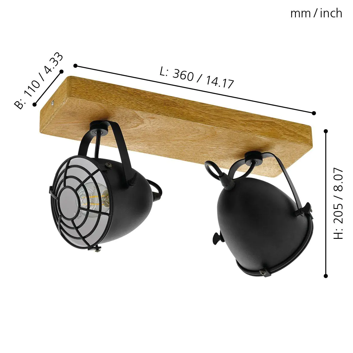 Eglo 2er Spot Gatebeck schwarz-natur 36 x 11 cm E14