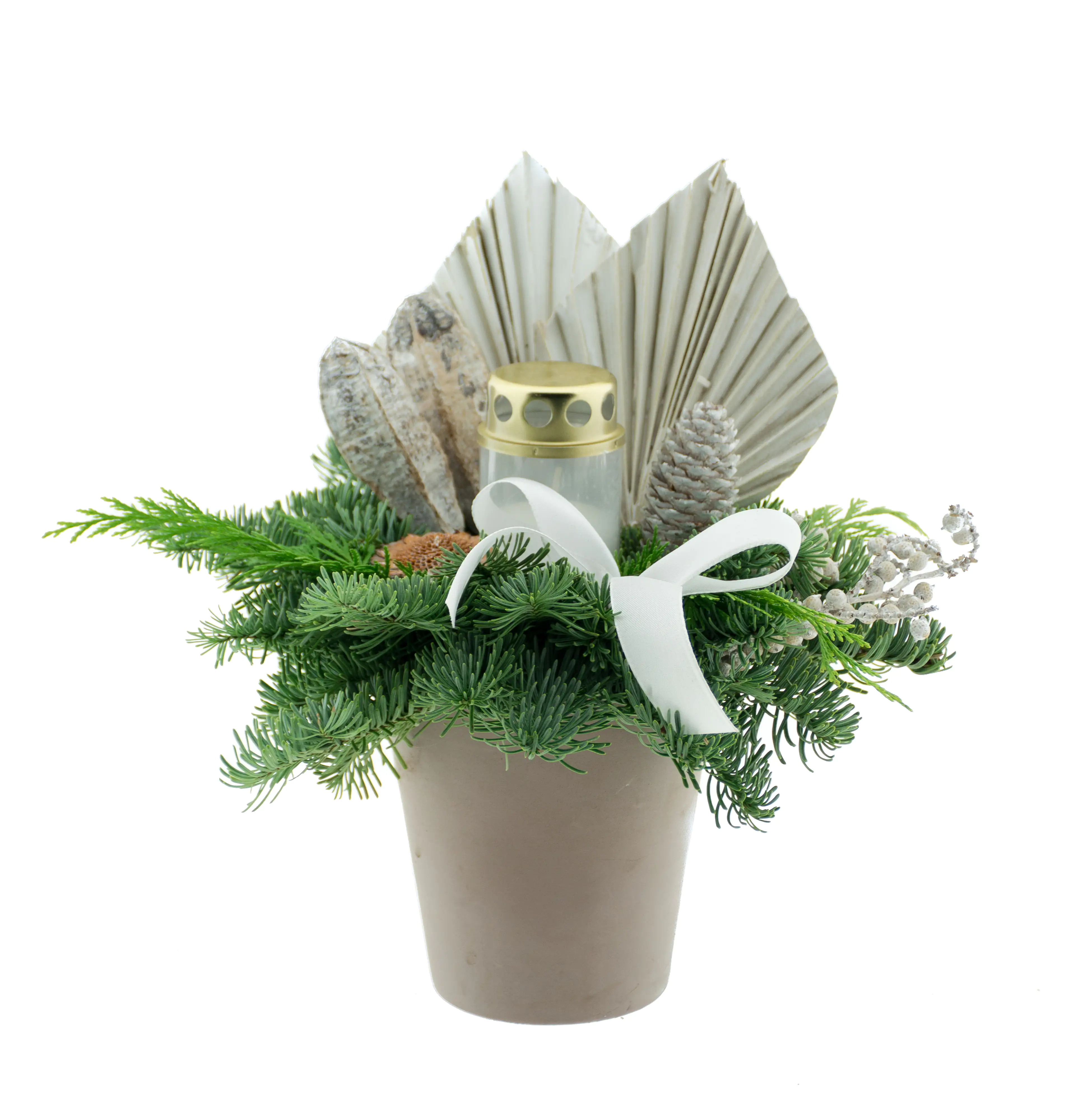 Allerheiligen Grabgesteck weiß 25 cm Topf