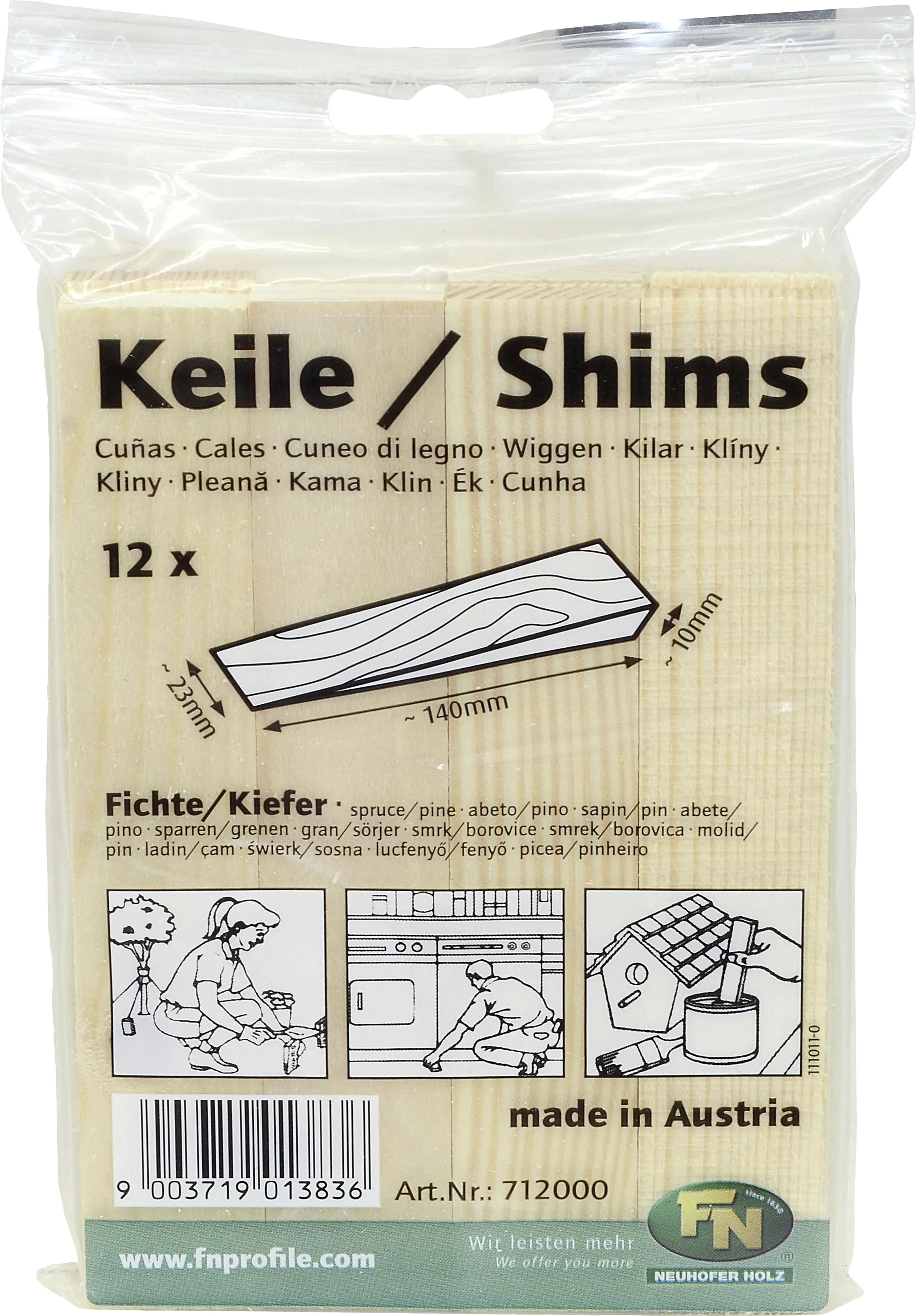 Holzkeile 14 x 2,3 x 1,0 cm Fichte - 12 Stück