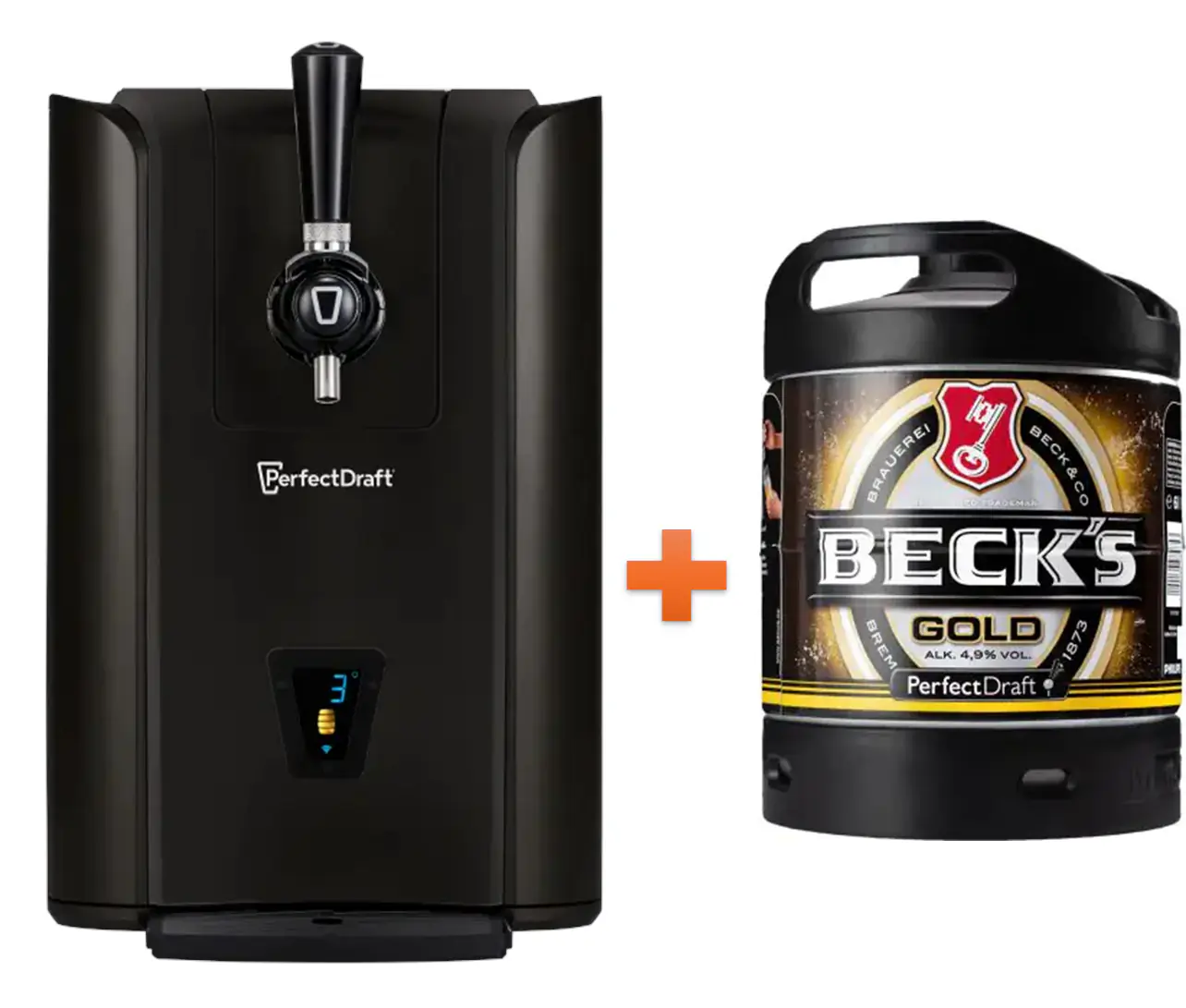Perfect Draft Pro Bierzapfanlage schwarz für 6 l Party Fässer + Becks gold 6l Fass
