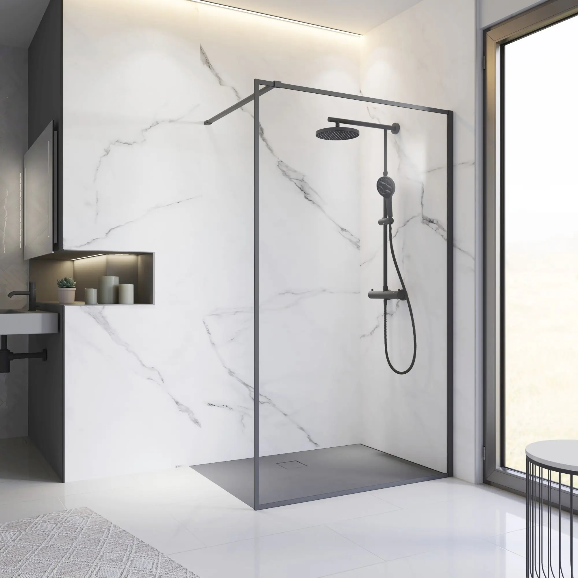 Schulte Duschwand Walk In Trend 2.0 90 x 200 cm schwarz matt klar