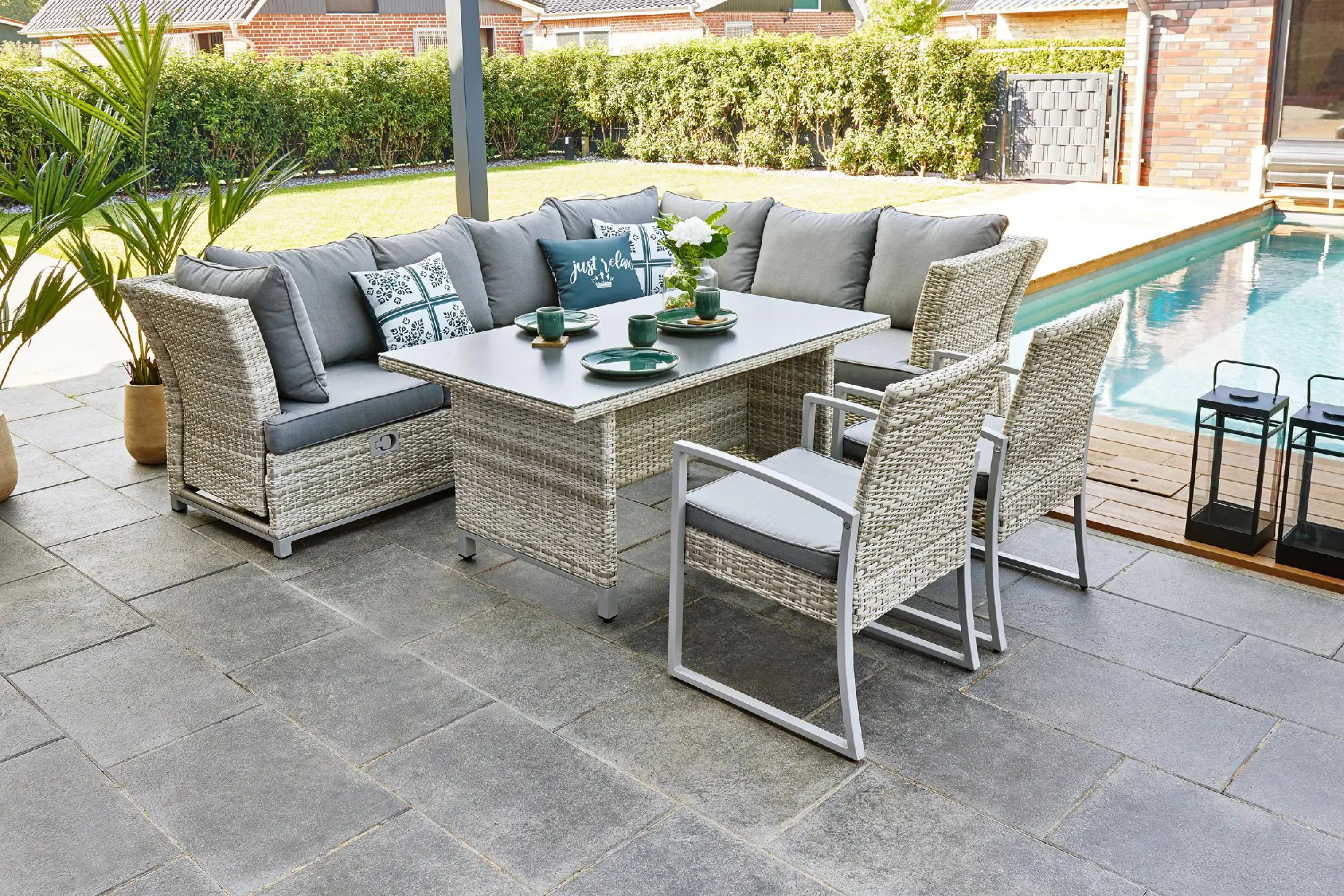 Primaster Dining Lounge Möbelset Tulum inkl. All-Wetter Kissen, 3-in-1