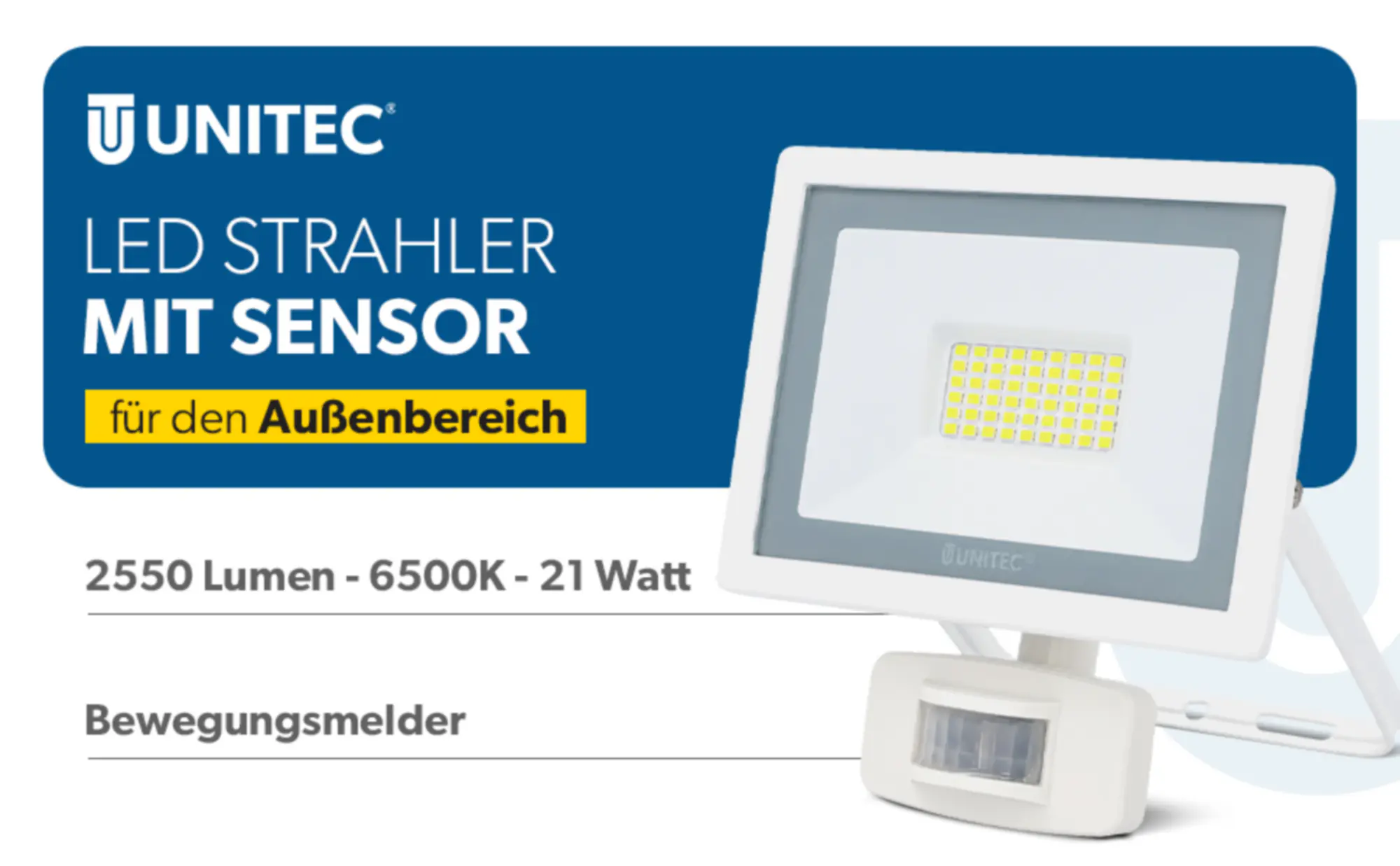 UniTec LED Strahler weiß mit Bewegungsmelder 21 W 2550 lm
