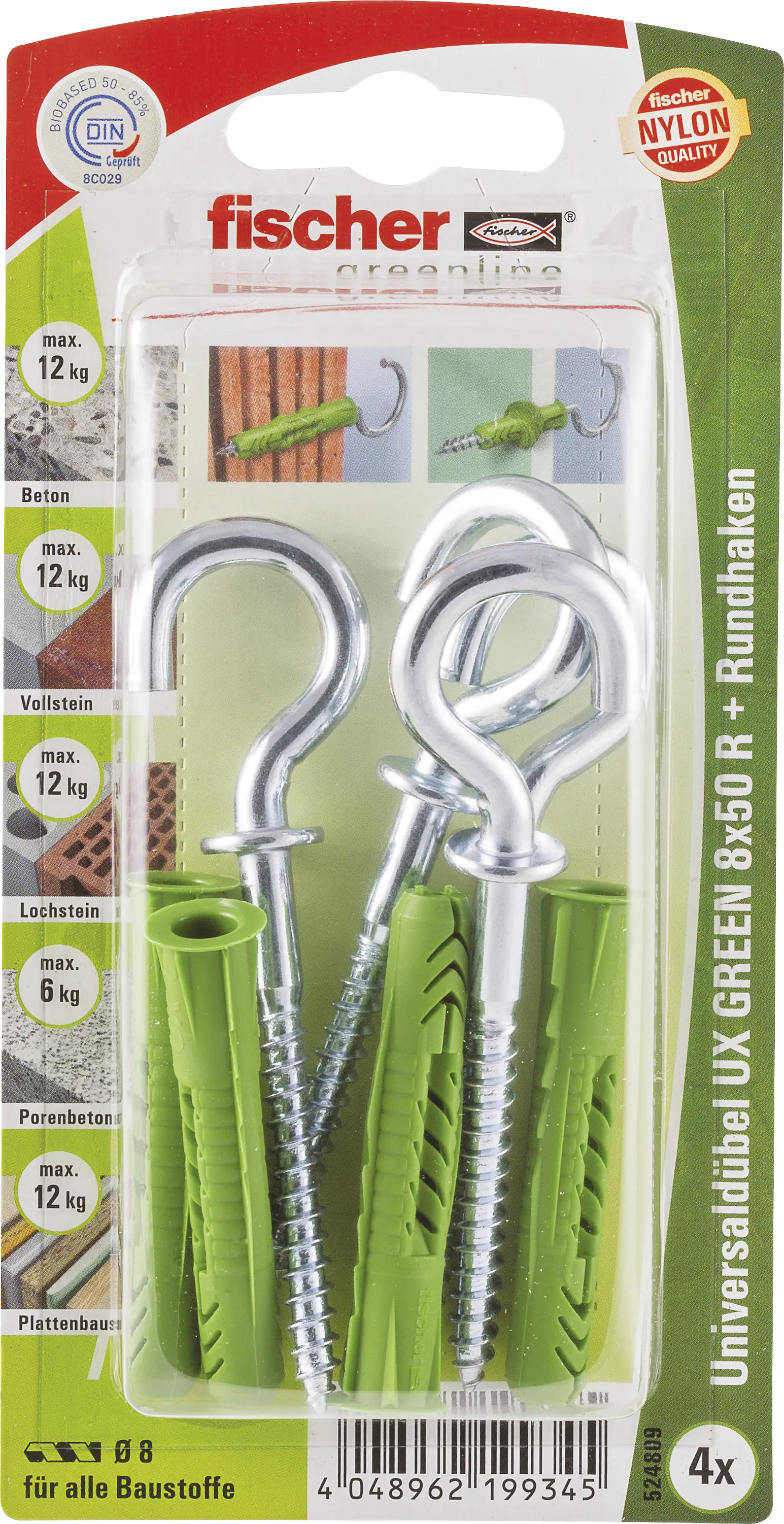 Fischer Universaldübel-Set UX green 8.0 x 50 mm - 4 Stück