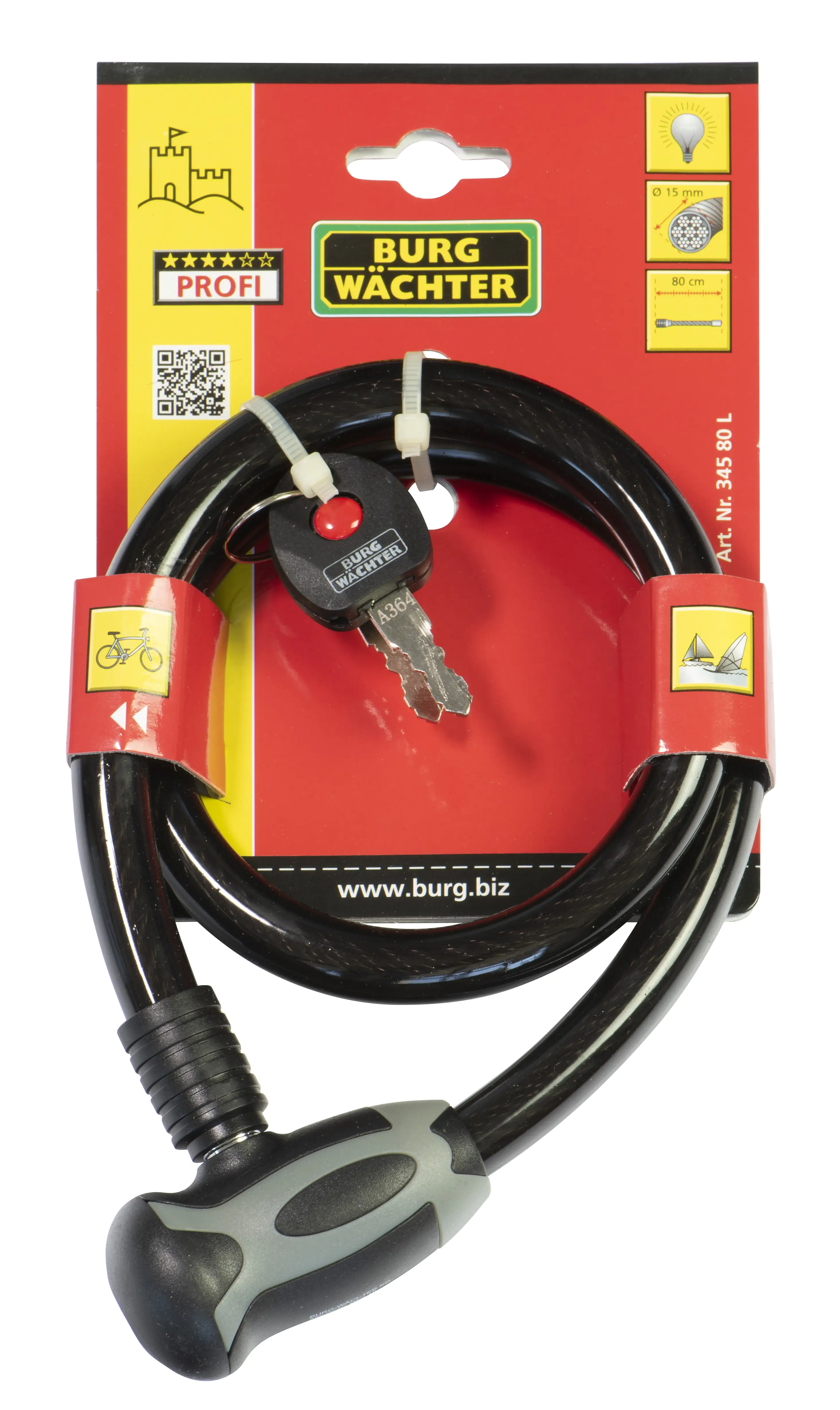 Burg Wächter Zylinder-Seilschloss 345 80 L 800mm Ø 12mm