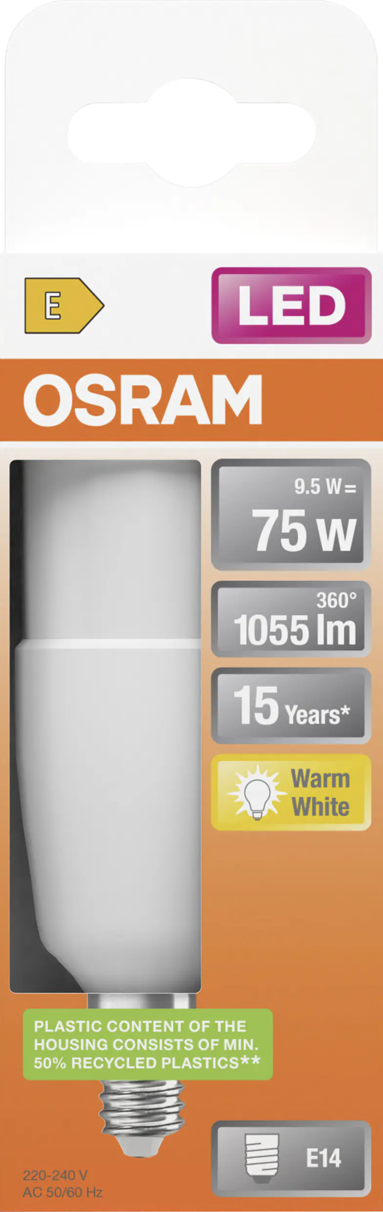 Osram LED Leuchtmittel Star Stick E14 9 W warmweiß, weiß matt