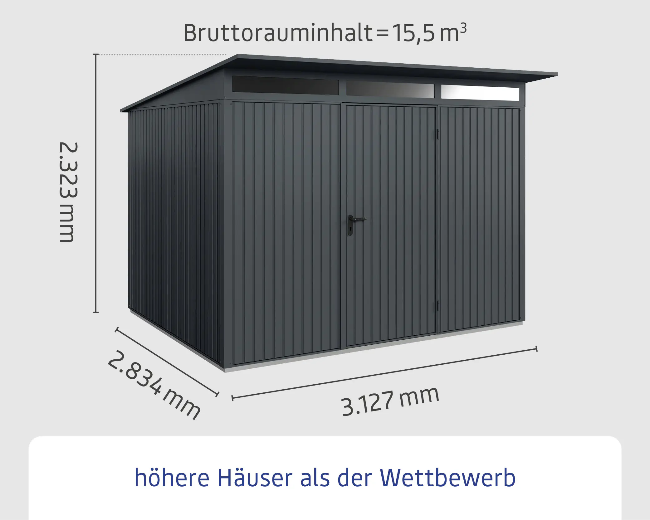 EcoStar Gerätehaus Trend-P Typ 3 anthrazitgrau 312,7 x 283,4 x 232,3 cm