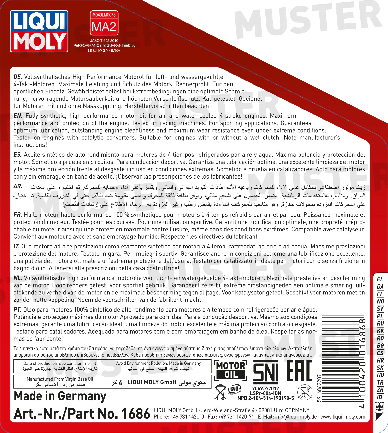 Liqui Moly 4-Takt Motoröl 4T Synth 10W-50 Street Race 4 L