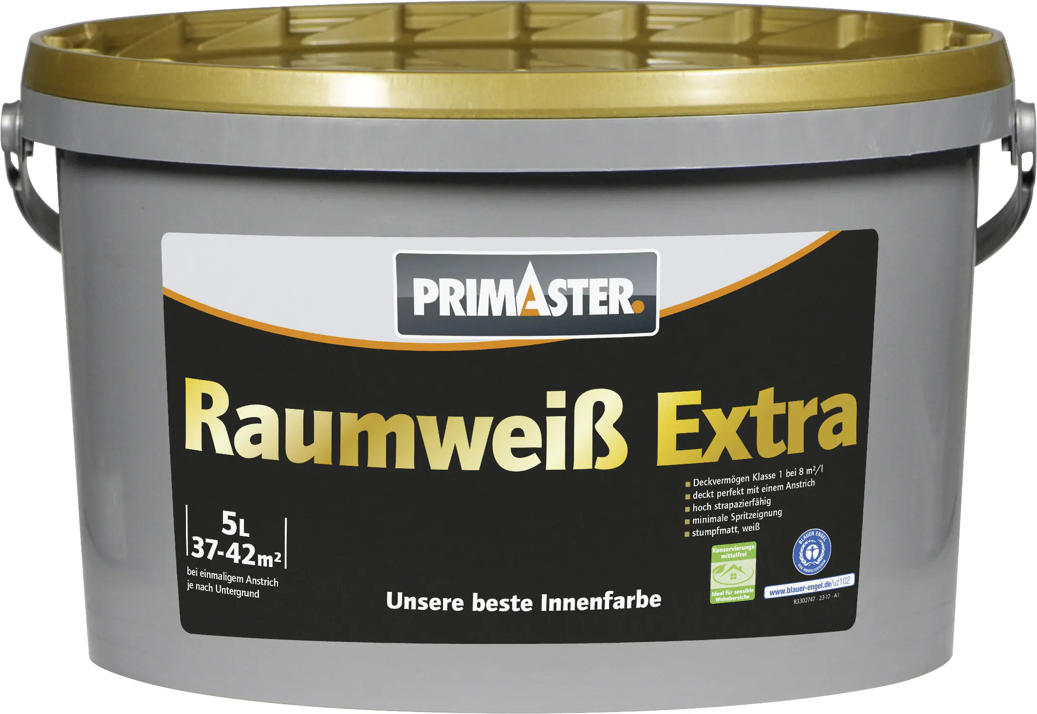 Primaster Raumweiß Extra Wandfarbe konservierungsmittelfrei 5 L weiß matt