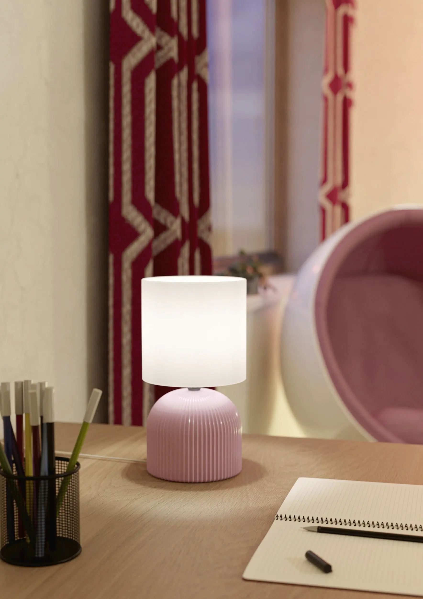 Eglo Tischleuchte Rocosso E14 Ø 14 x 26,3 cm pink/weiß