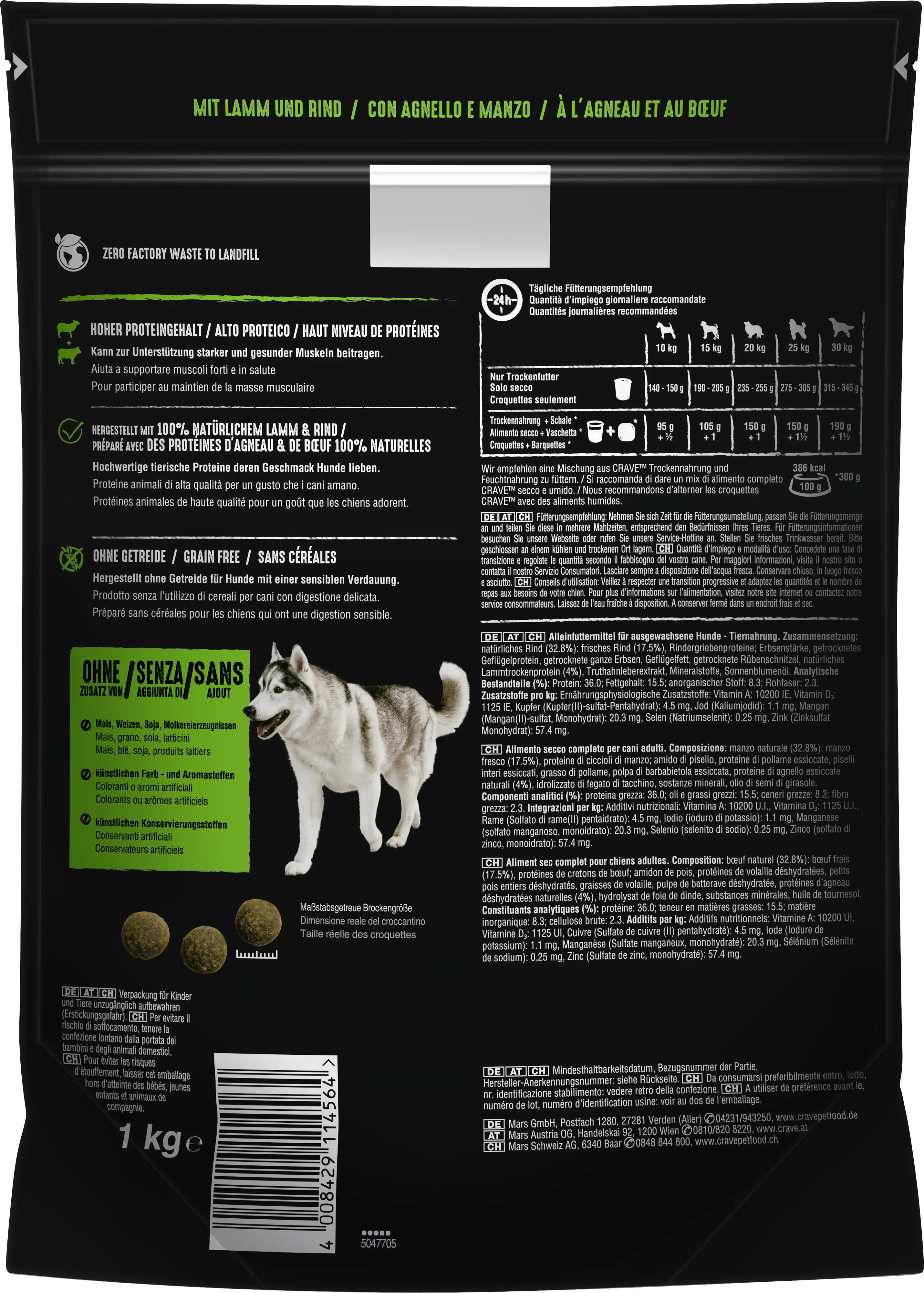 Crave Hundetrockenfutter Adult 1 kg Lamm & Rind