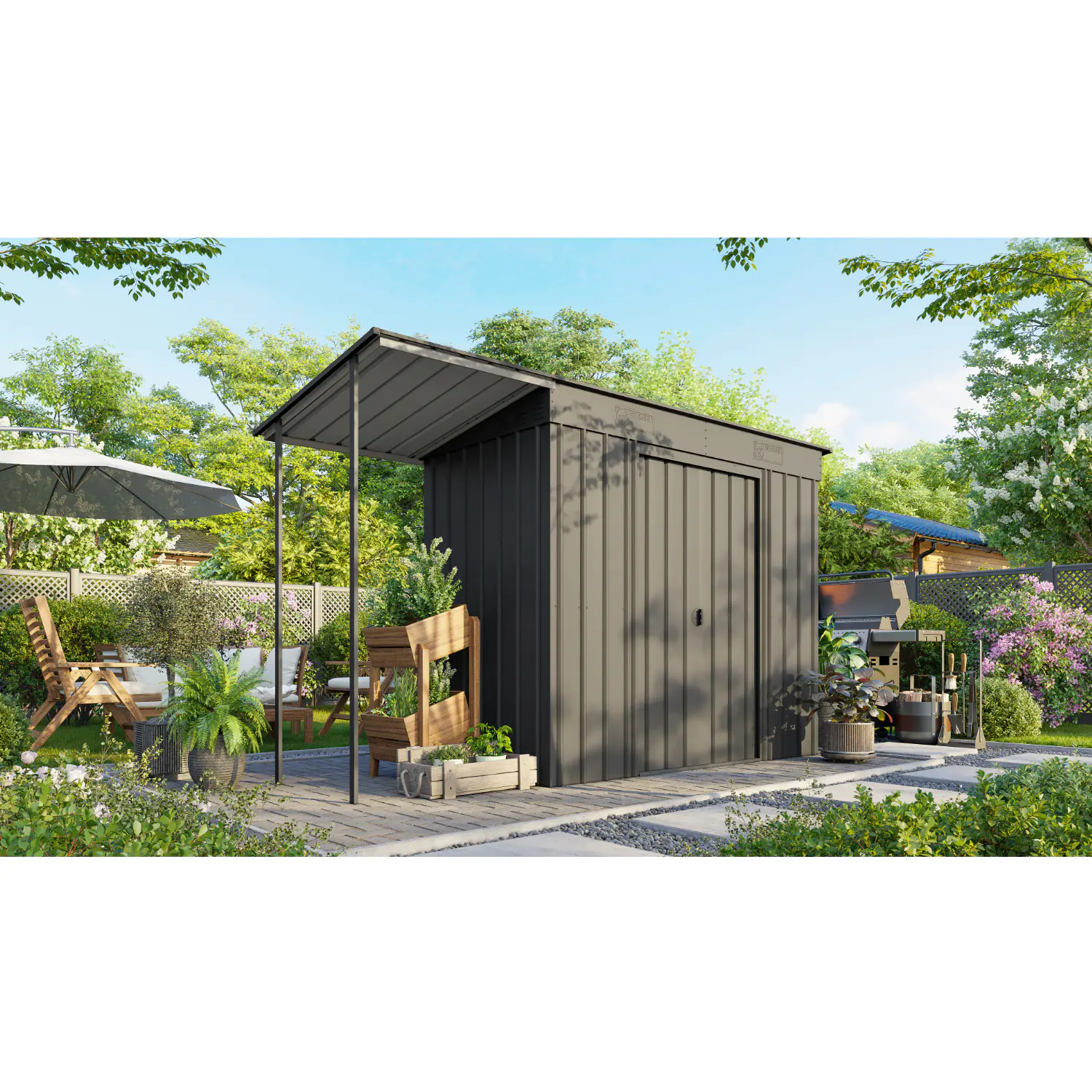 Globel Gerätehaus Set Skillion 84, inkl. Schleppdach 325 x 124 cm, anthrazit