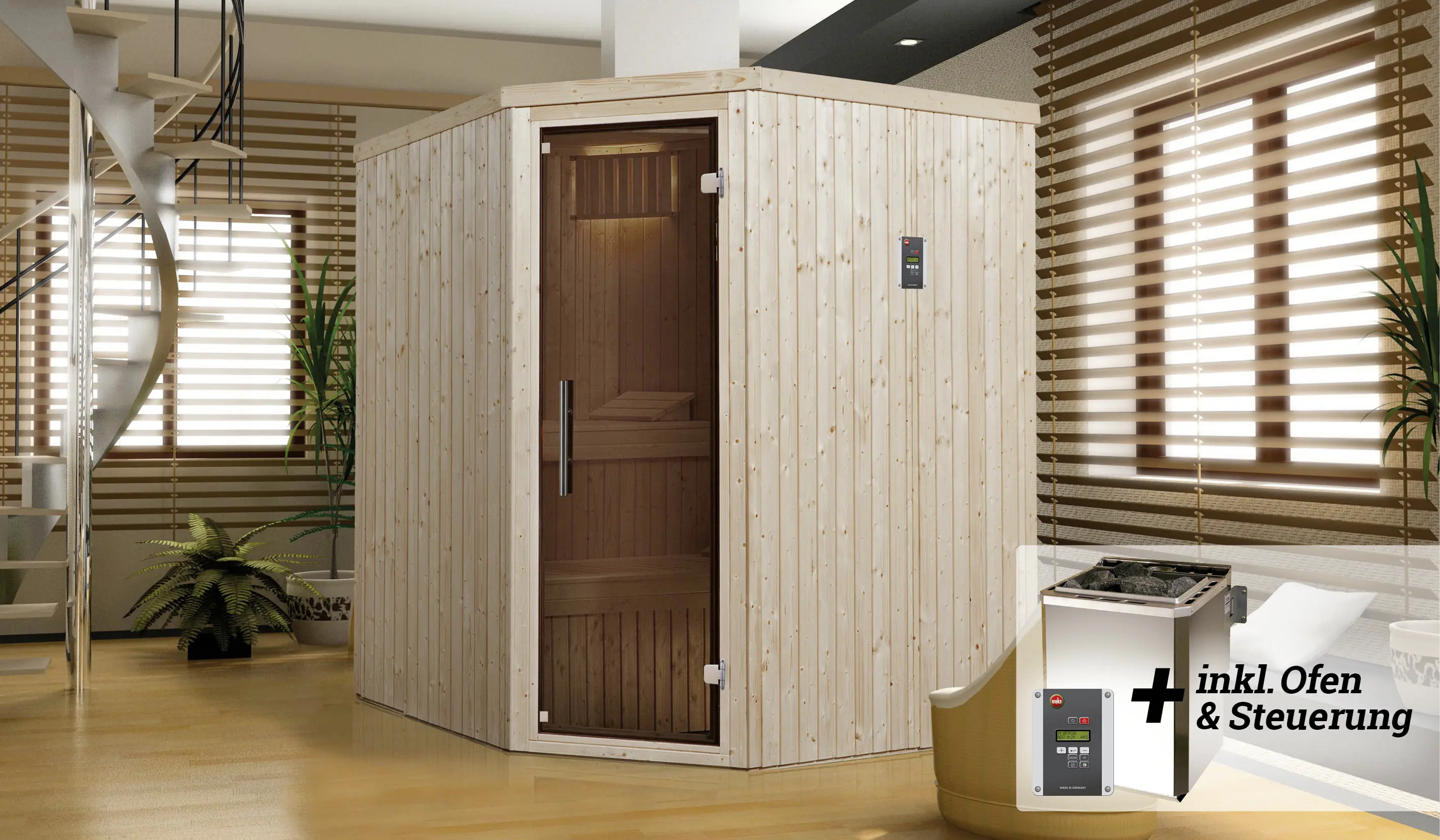 Weka Elementsauna Varberg Eck Gr. 2 Sparset 7,5 kw BioS