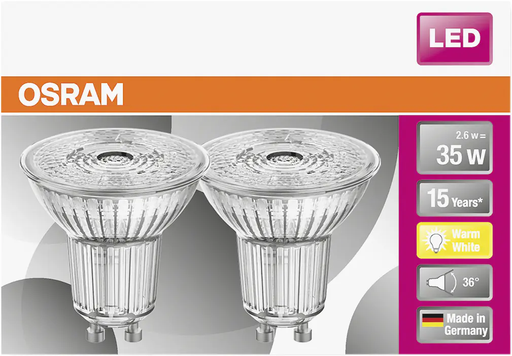 Osram LED Reflektor Star PAR16 35 GU10 2,6W 2er Pack warmweiß, klar
