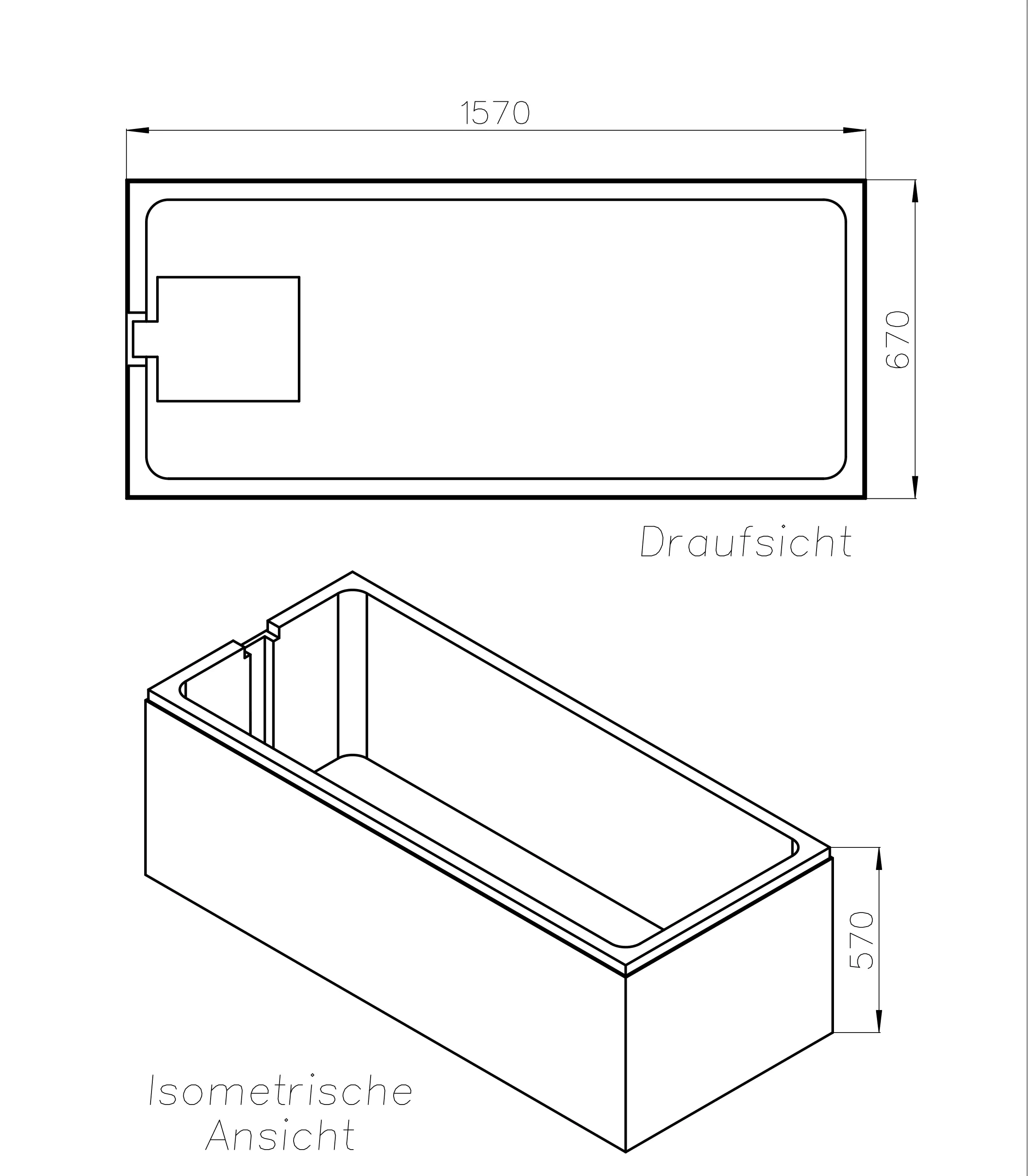Ottofond Wannenträger Costa 1570 x 670 mm