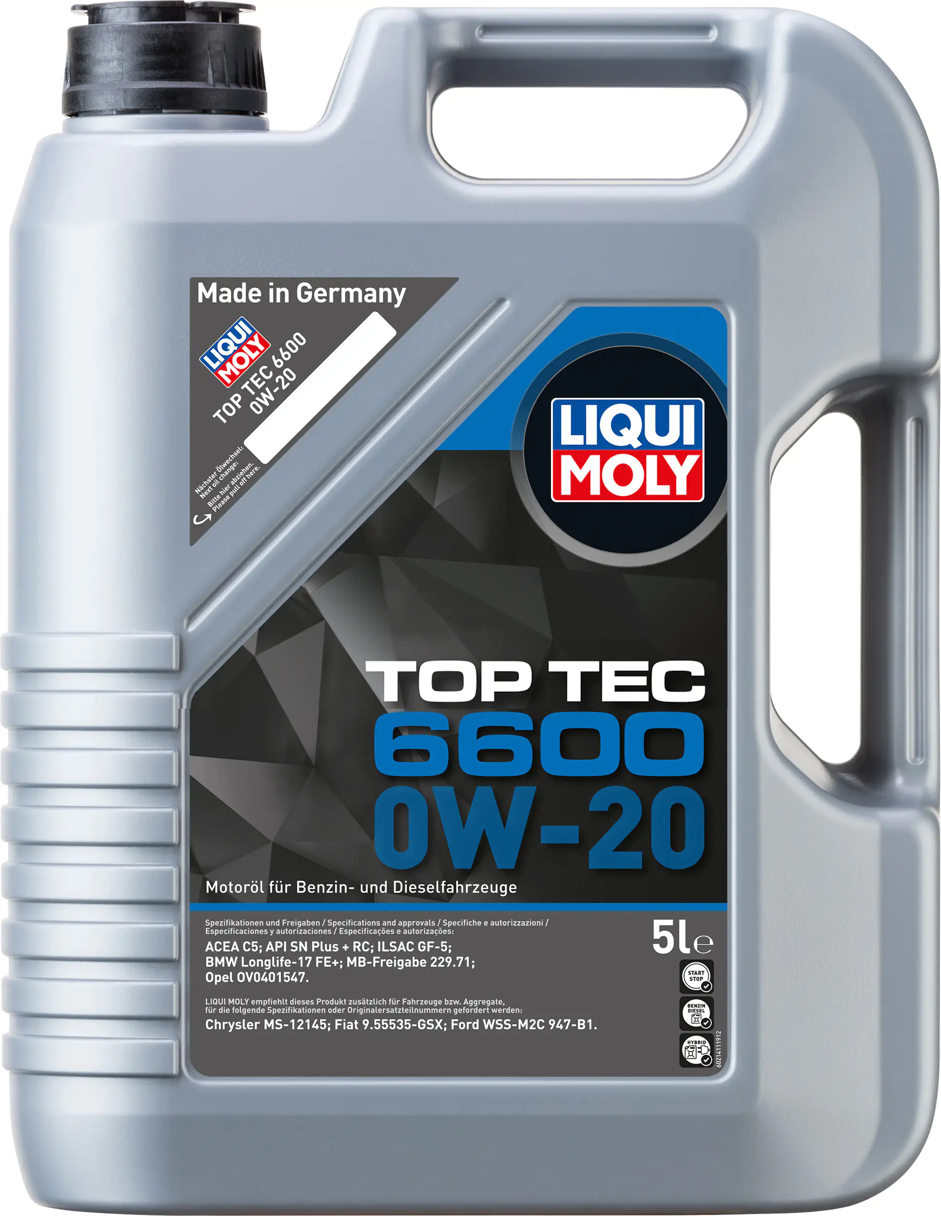 4100420214417 Liqui Moly Motoröl Top Tec 6600 0W-20 5 L
