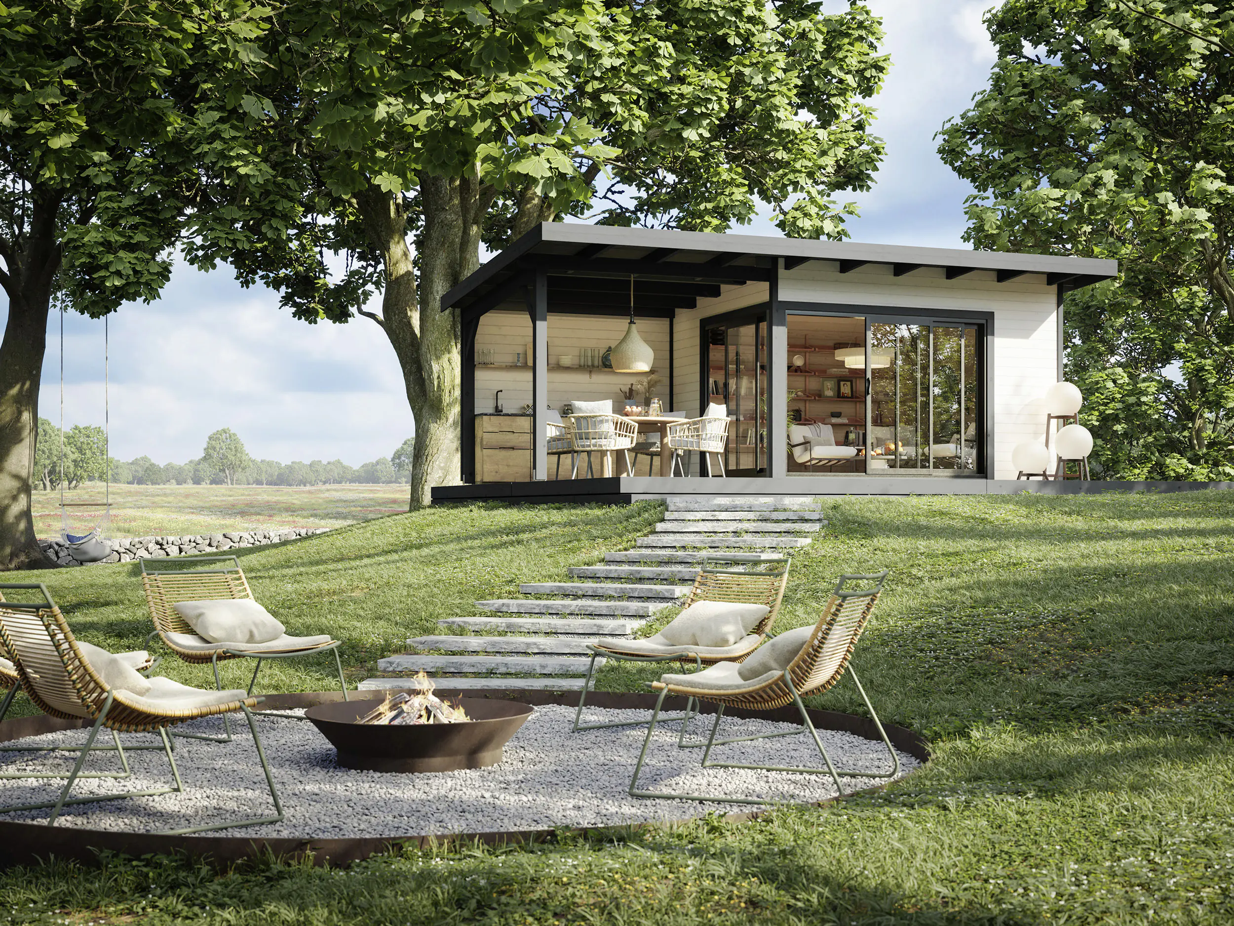 Palmako Gartenhaus Andrea 693 x 300 cm Slide Plus mit Schiebetüren naturbelassen