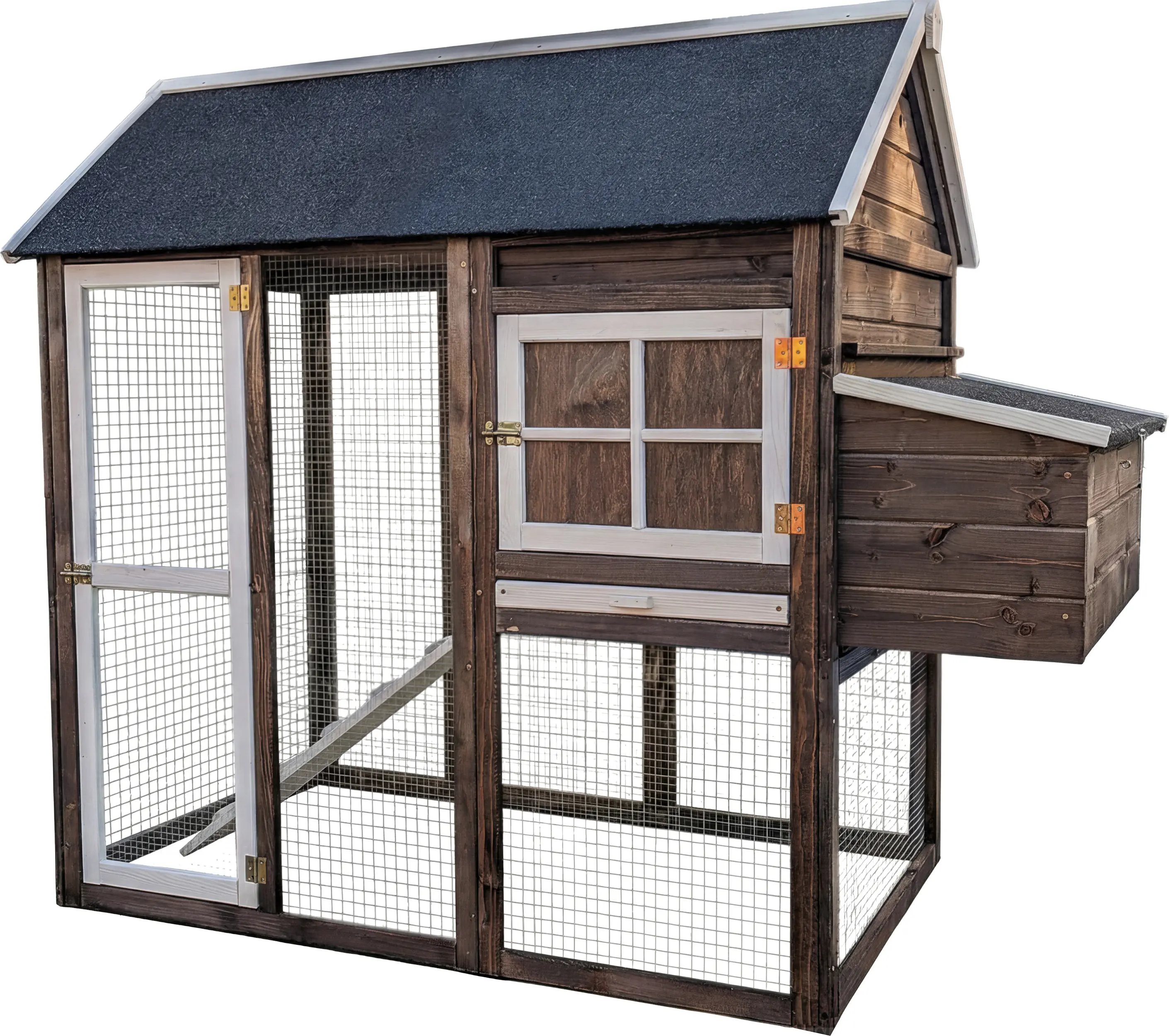Hühnerhaus Cleo 180 x 145 cm mit Gehege & Legebox braun/anthrazit