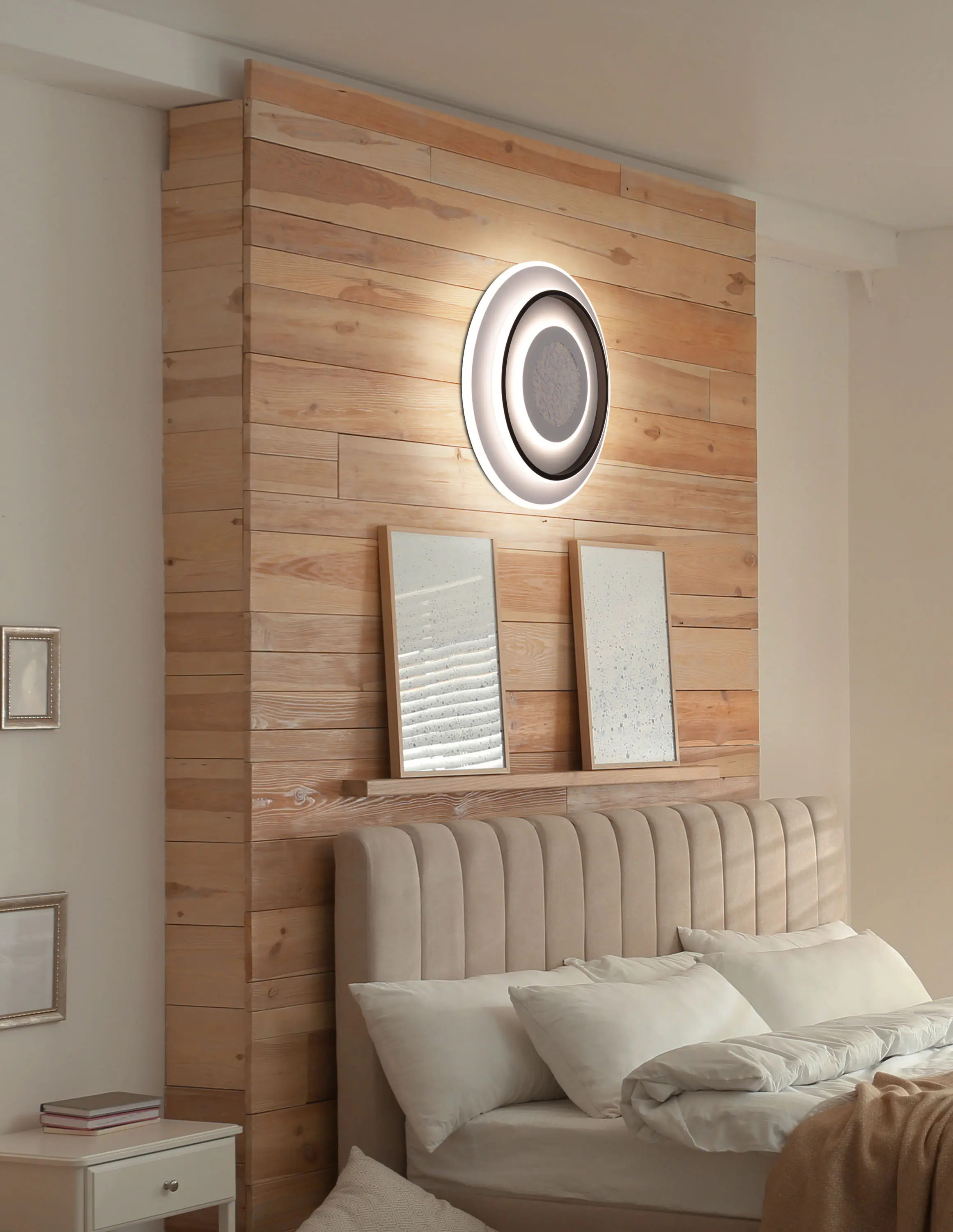 Light & More LED-Deckenleuchte weiß/schwarz Ø 45 x 6 cm RGB dimmbar