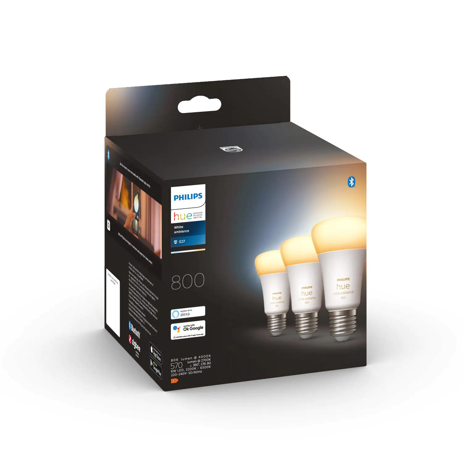 Philips Hue LED Leuchtmittel 3er-Set White Ambiance E27 6 W Philips Hue LED Leuchtmittel 3er-Set White Ambiance E27 6 W