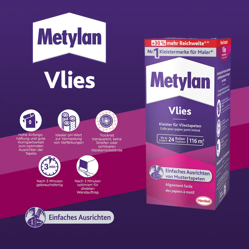 Metylan Vlies Tapetenkleister 720 g Paket, trocknet transparent Metylan Vlies Tapetenkleister 720 g Paket, trocknet transparent